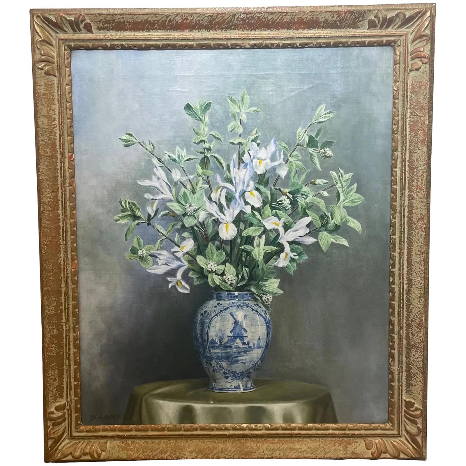 British Oil Painting Iris Flowers in Delft Vase by Alfred Lyndon Grace (1 of 39) British Oil Painting Iris Flowers in Delft Vase by Alfred Lyndon Grace (1 of 39)