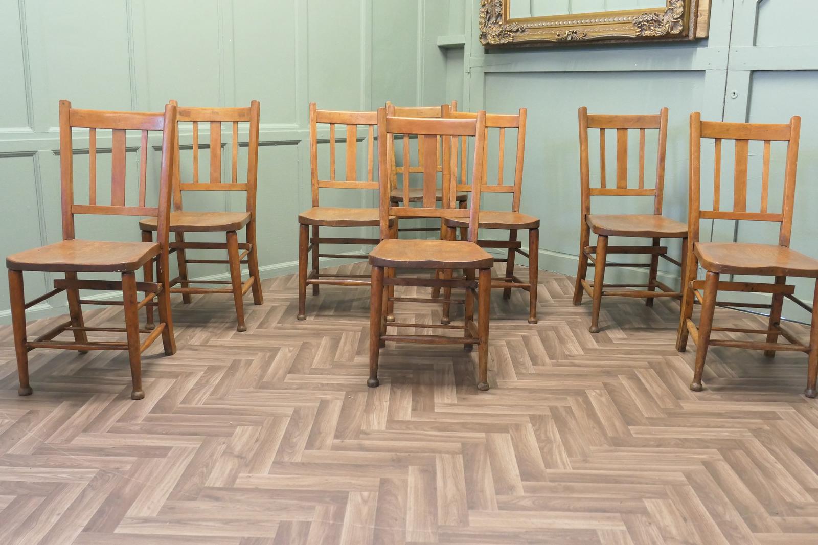 Set of 8 Victorian Beech and Elm School Chairs (1 of 9)