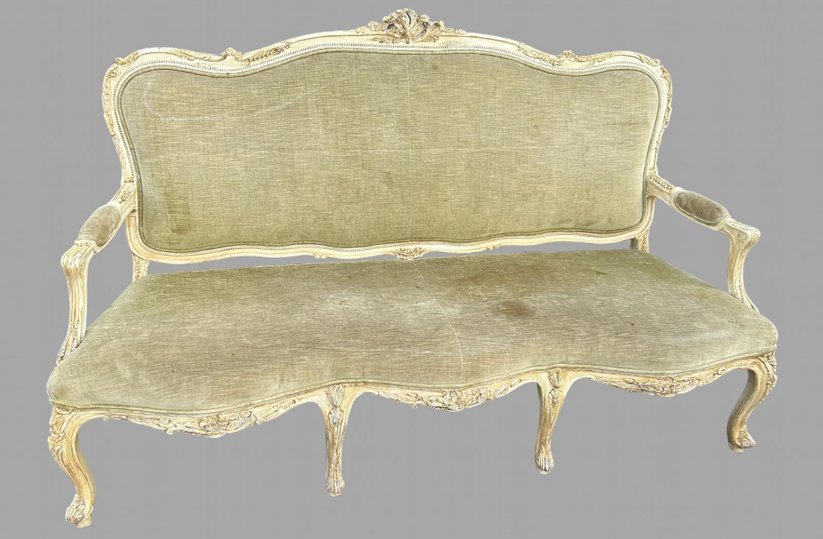 French Painted Three Seater Salon Sofa for Re Upholstery (1 of 4)