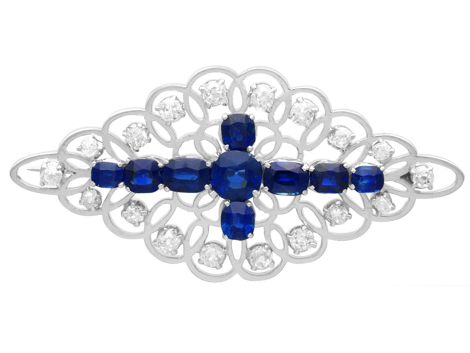 3.05ct Sapphire & 1.23ct Diamond, 9ct White Gold Brooch c.1935 (1 of 9)