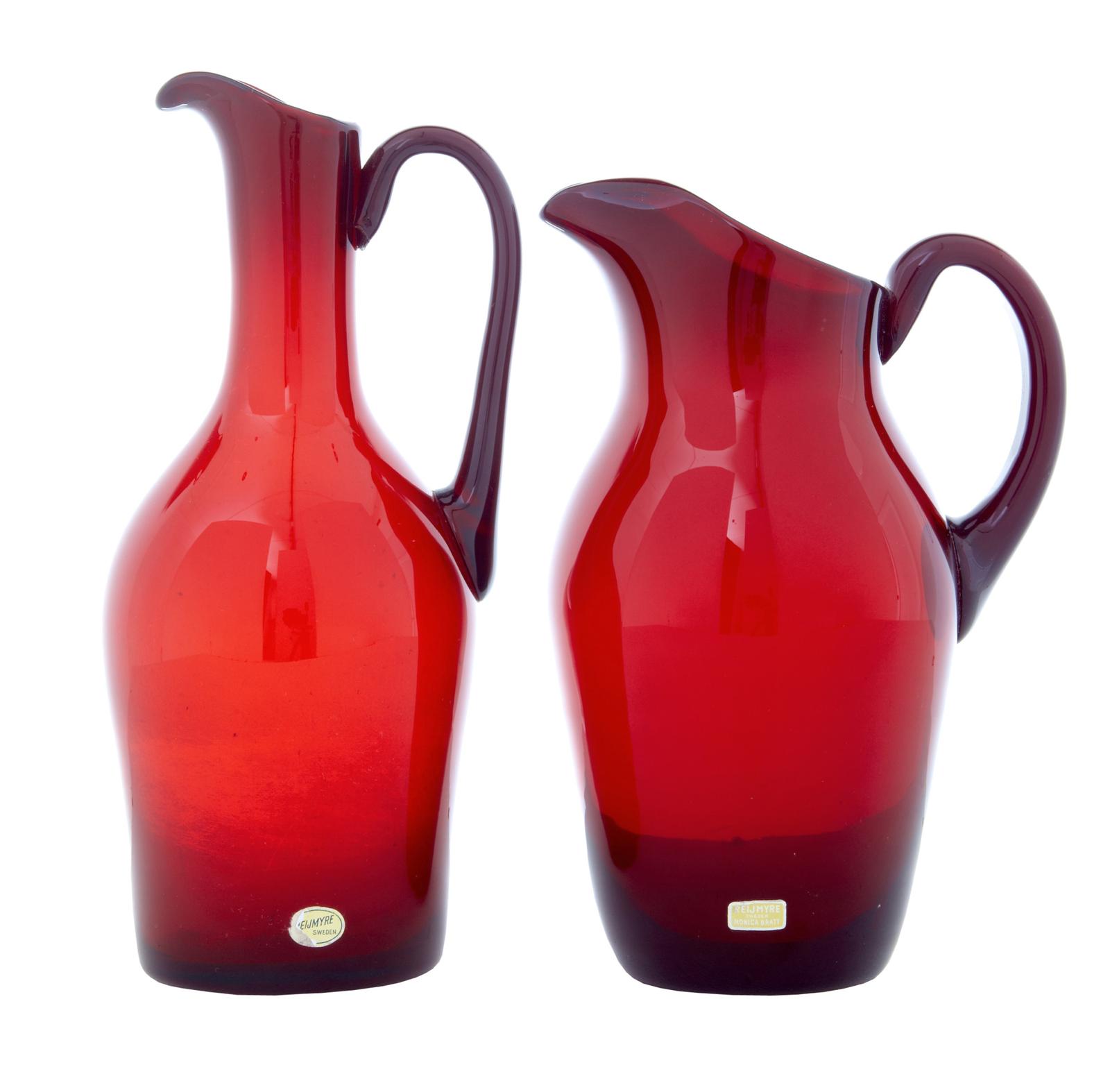 Mid 20th Century Pair of 1950s Red Art Glass Jugs by Monica Bratt (1 of 4)