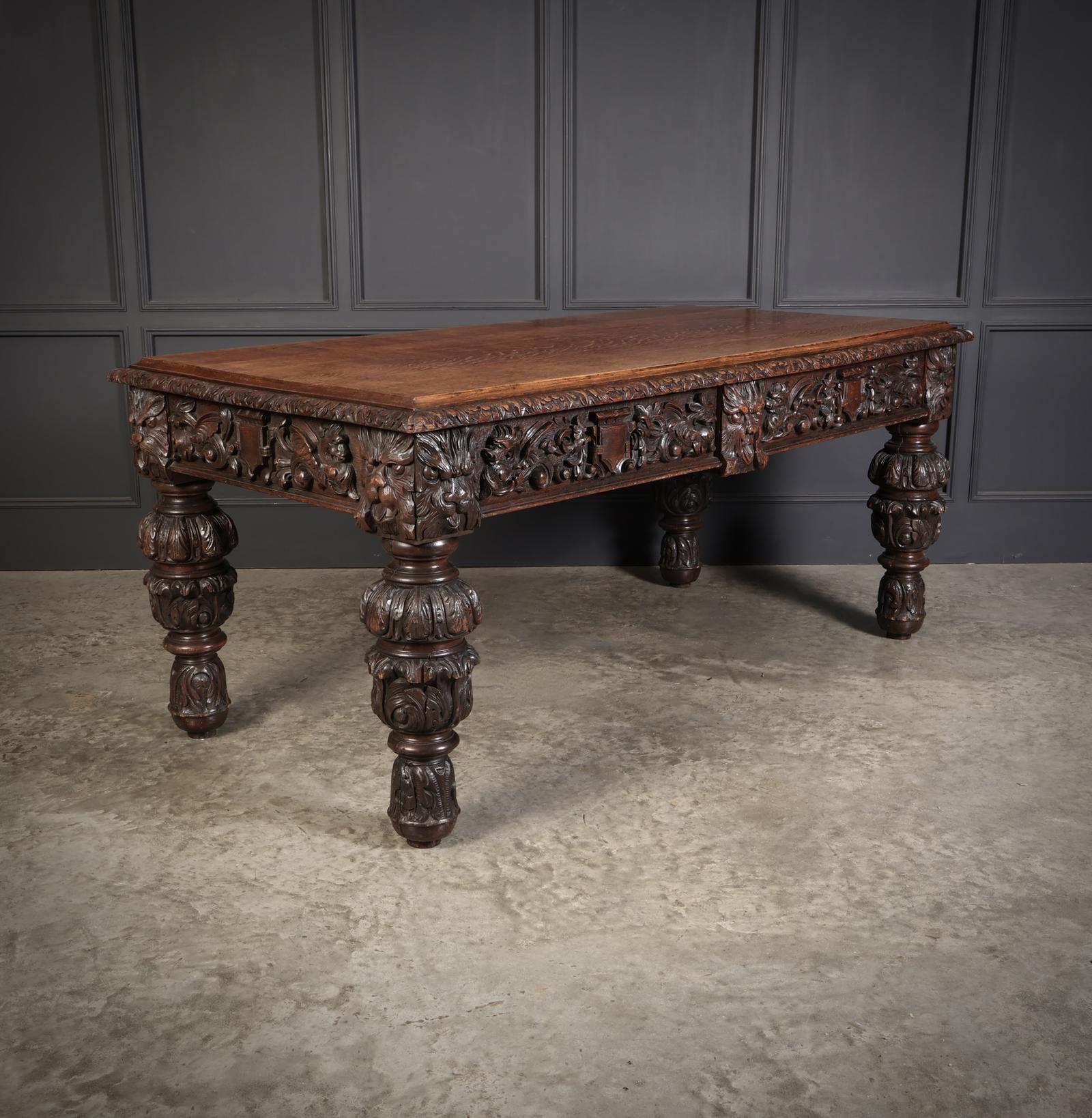 Large Impressive Carved Oak Writing Table (1 of 15) Large Impressive Carved Oak Writing Table (1 of 15)