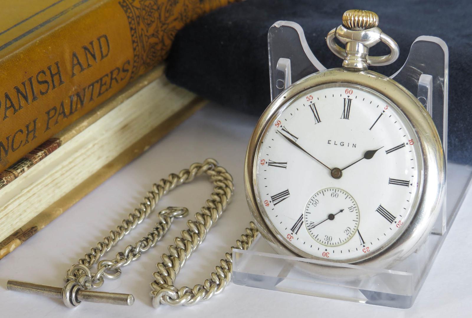 Pocket Watch: Antique Silver Elgin Pocket Watch & Chain (1 of 3) Pocket Watch: Antique Silver Elgin Pocket Watch & Chain (1 of 3)