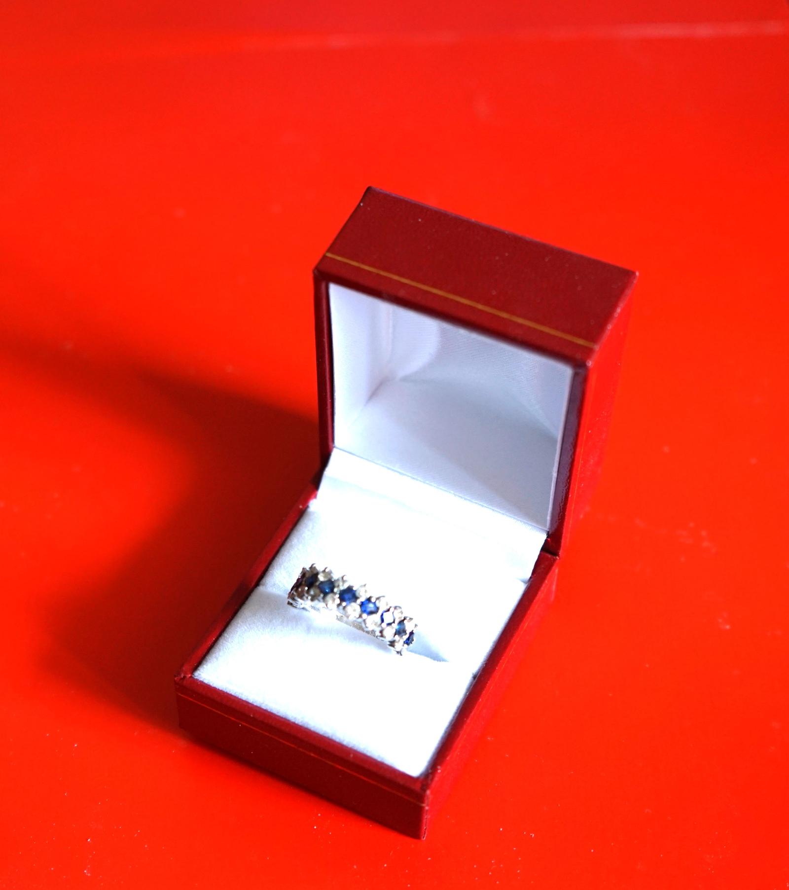 Beautiful 18ct White Gold Diamond & Sapphire Multi Stone Engagement - Eternity Ring - Boxed (1 of 7)