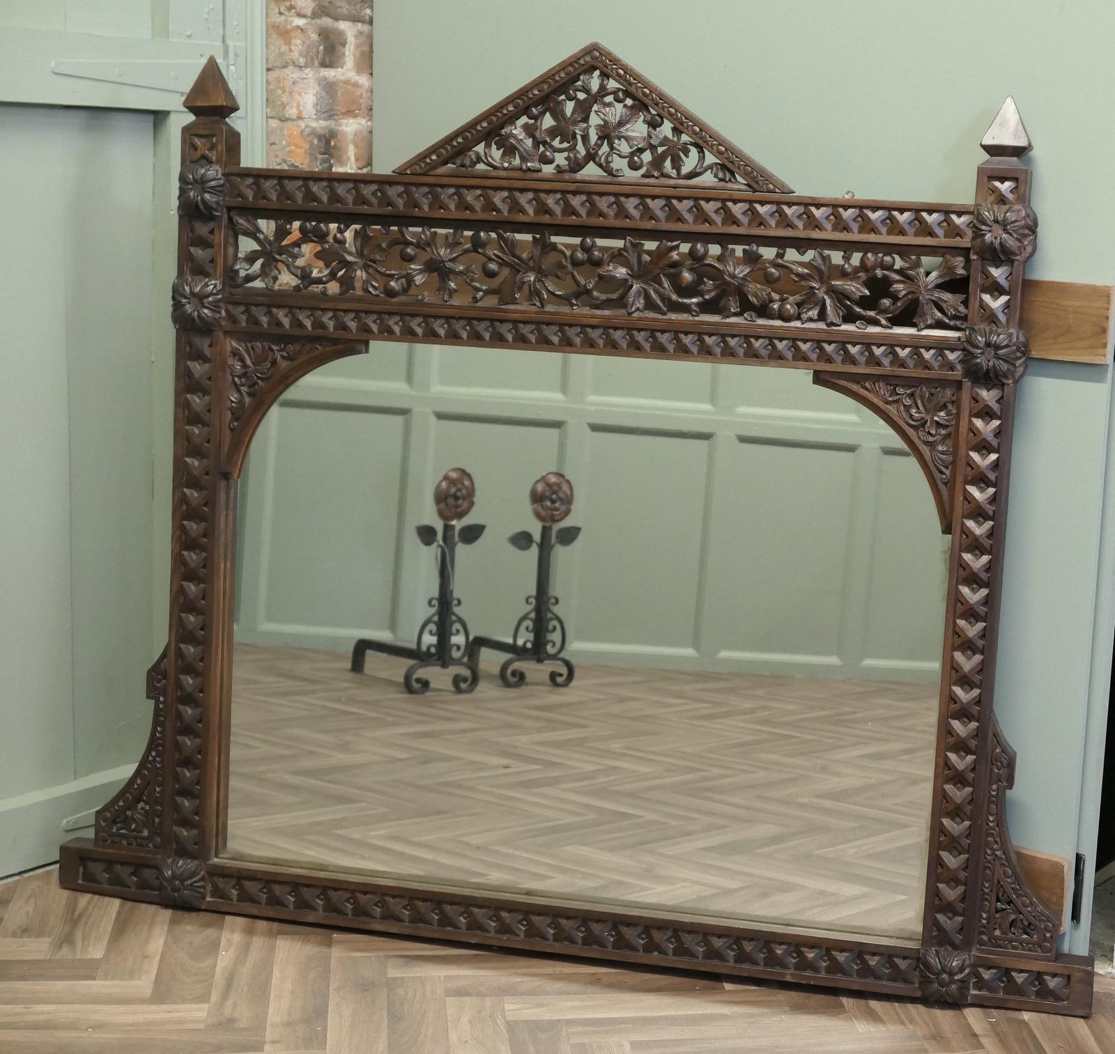 Large Carved Oak Overmantel (1 of 7)