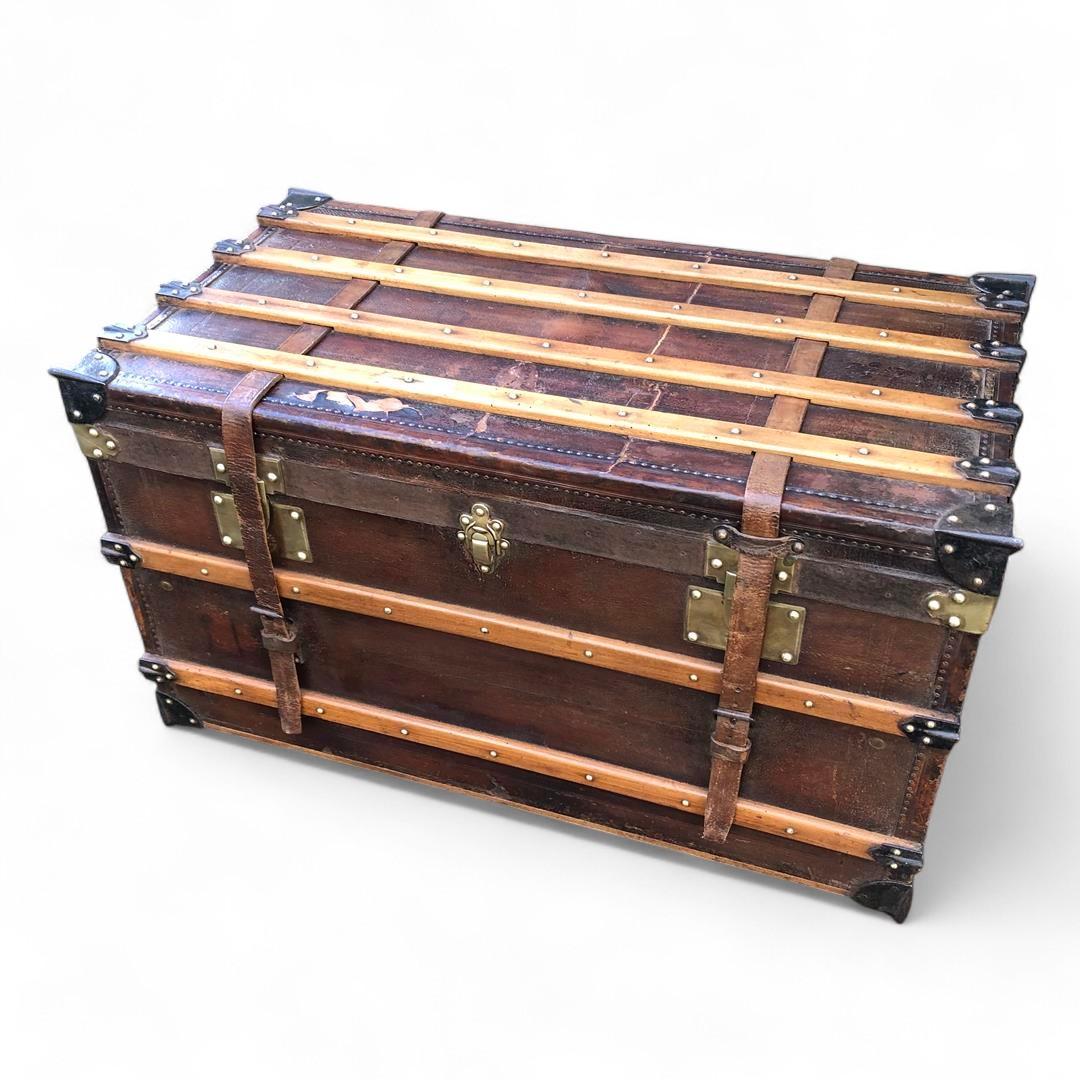 Antique Wood & Leather Steamer Trunk by Au Touriste of Paris (1 of 18)