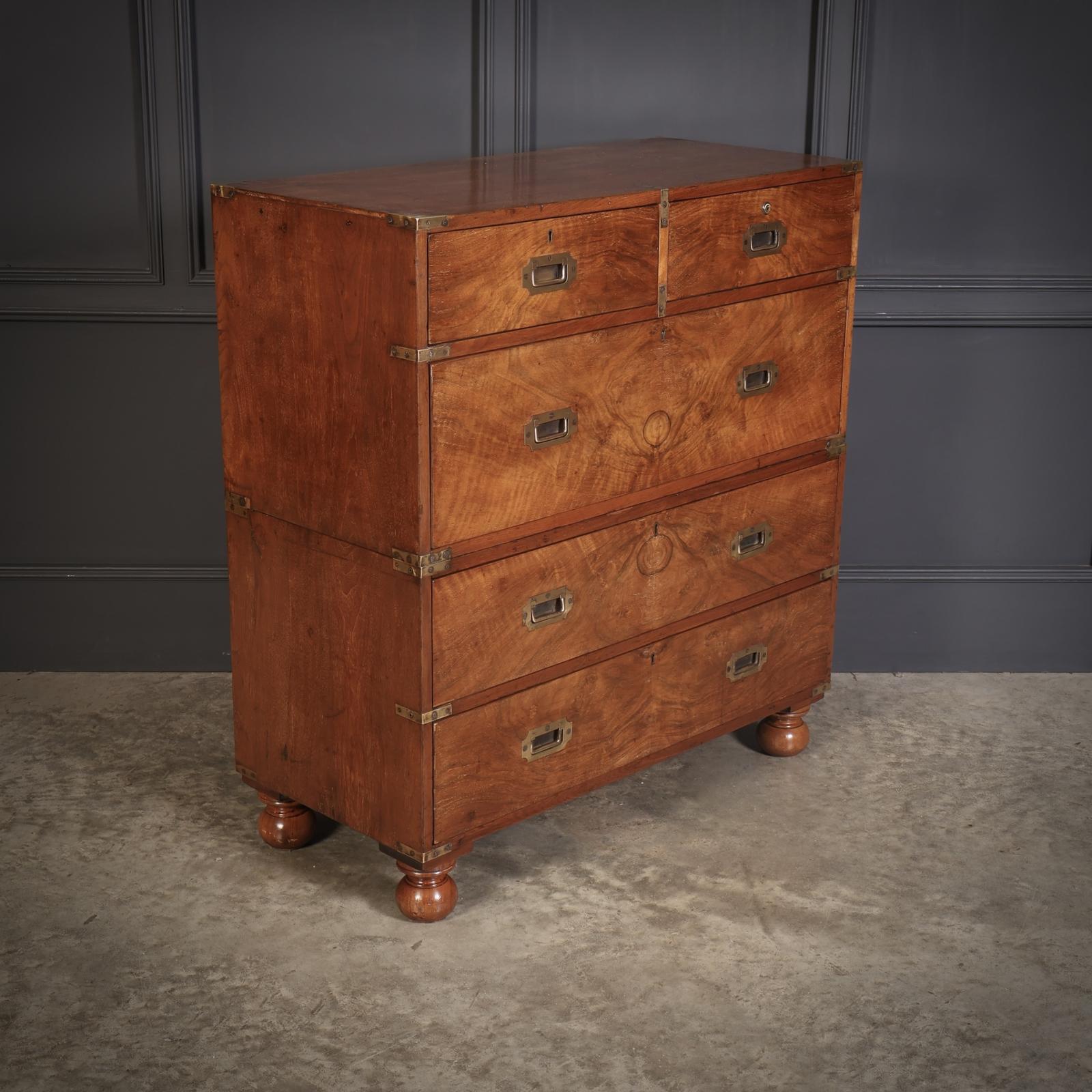 Rare Figured Walnut Military Campaign Chest (1 of 14)