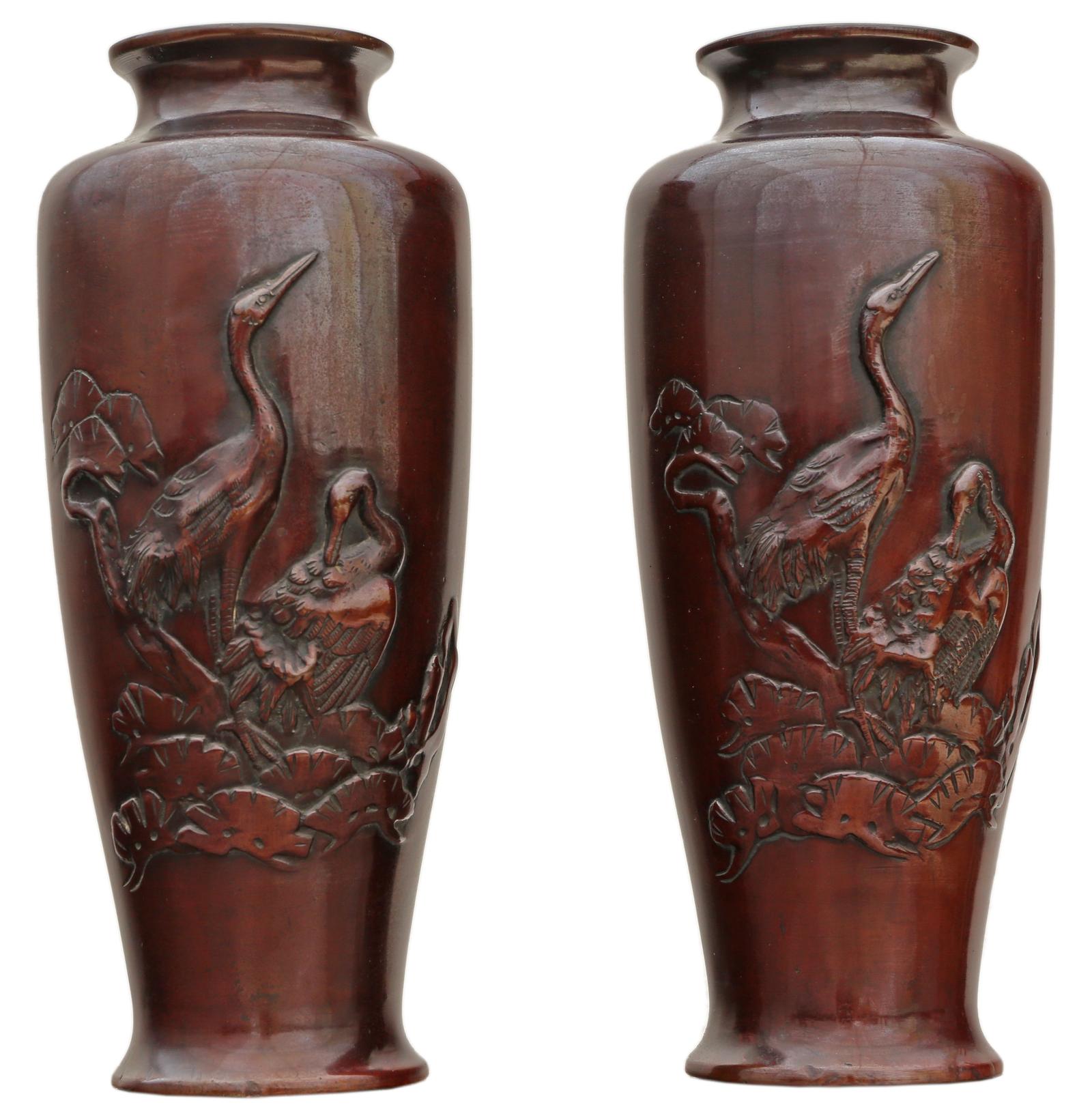 Antique Fine Quality Japanese Meiji Period Pair of Bronze Vases C1910 (1 of 7)
