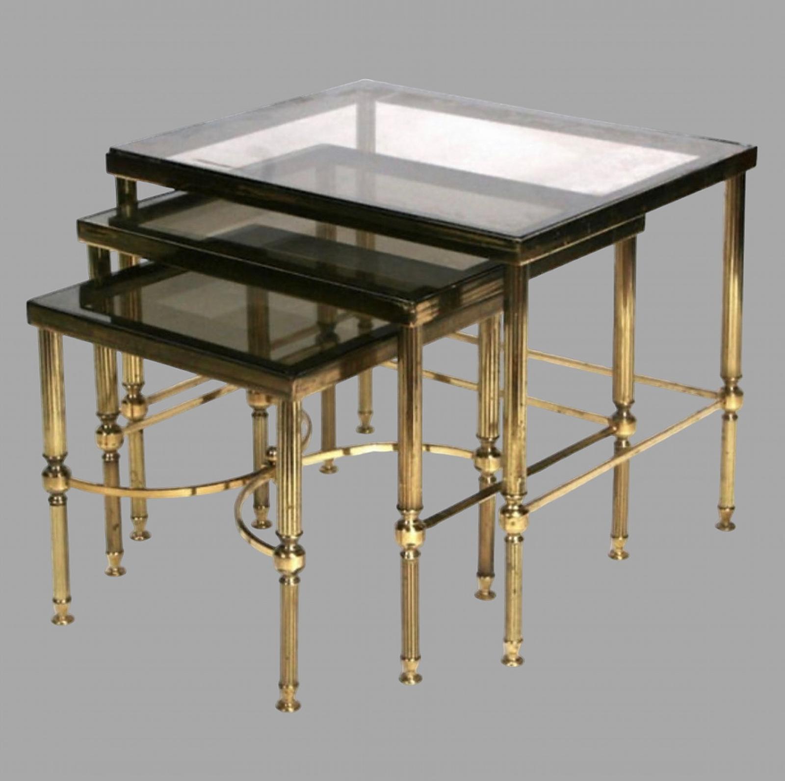 Italian Brass & Smoked Glass Nest of Tables (1 of 3) Italian Brass & Smoked Glass Nest of Tables (1 of 3)