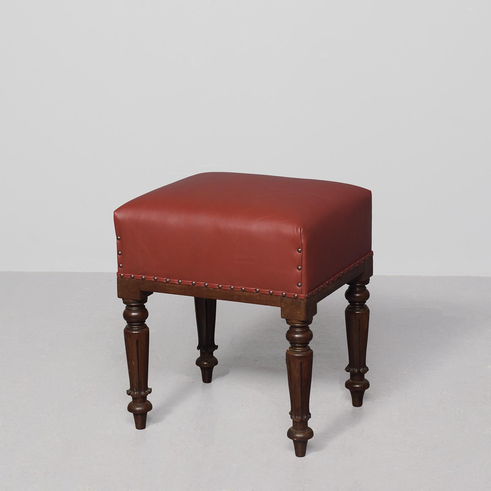 Leather-upholstered William IV Stool with a Deep Seat on Turned Legs (1 of 8) Leather-upholstered William IV Stool with a Deep Seat on Turned Legs (1 of 8)