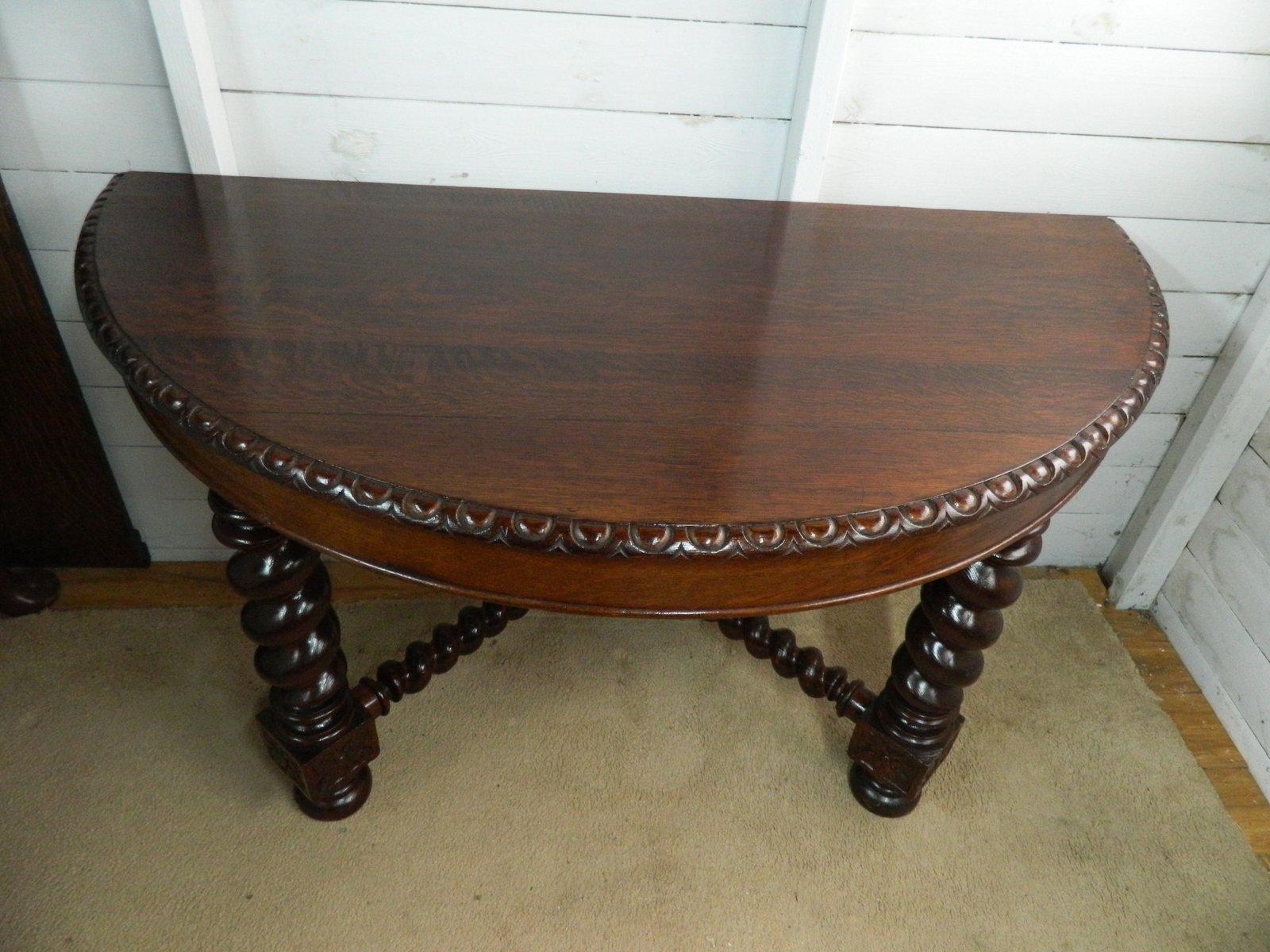 Pair of Demi Lune Barley Twist Extending Table Solid Oak (1 of 15)