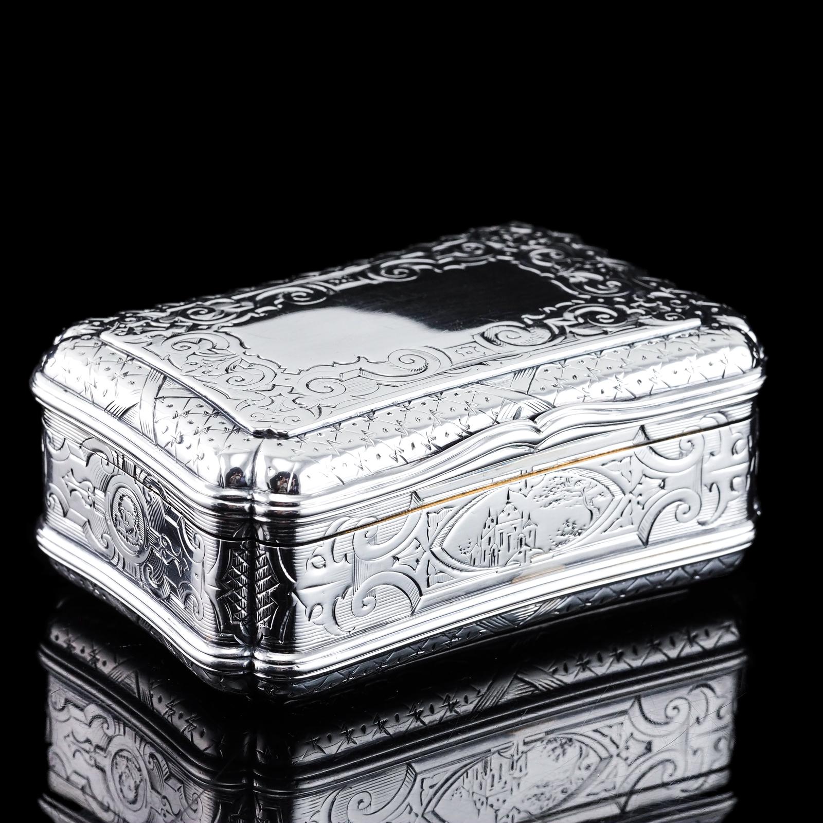 Antique Solid Silver Table Snuff Box, Cartouche Shape & Engraved - Edward Smith 1854 (1 of 21) Antique Solid Silver Table Snuff Box, Cartouche Shape & Engraved - Edward Smith 1854 (1 of 21)