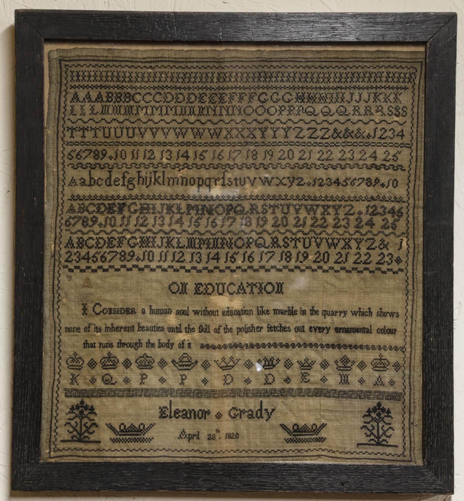 On Education A Sampler by Eleanor Grady 1820 (1 of 5)