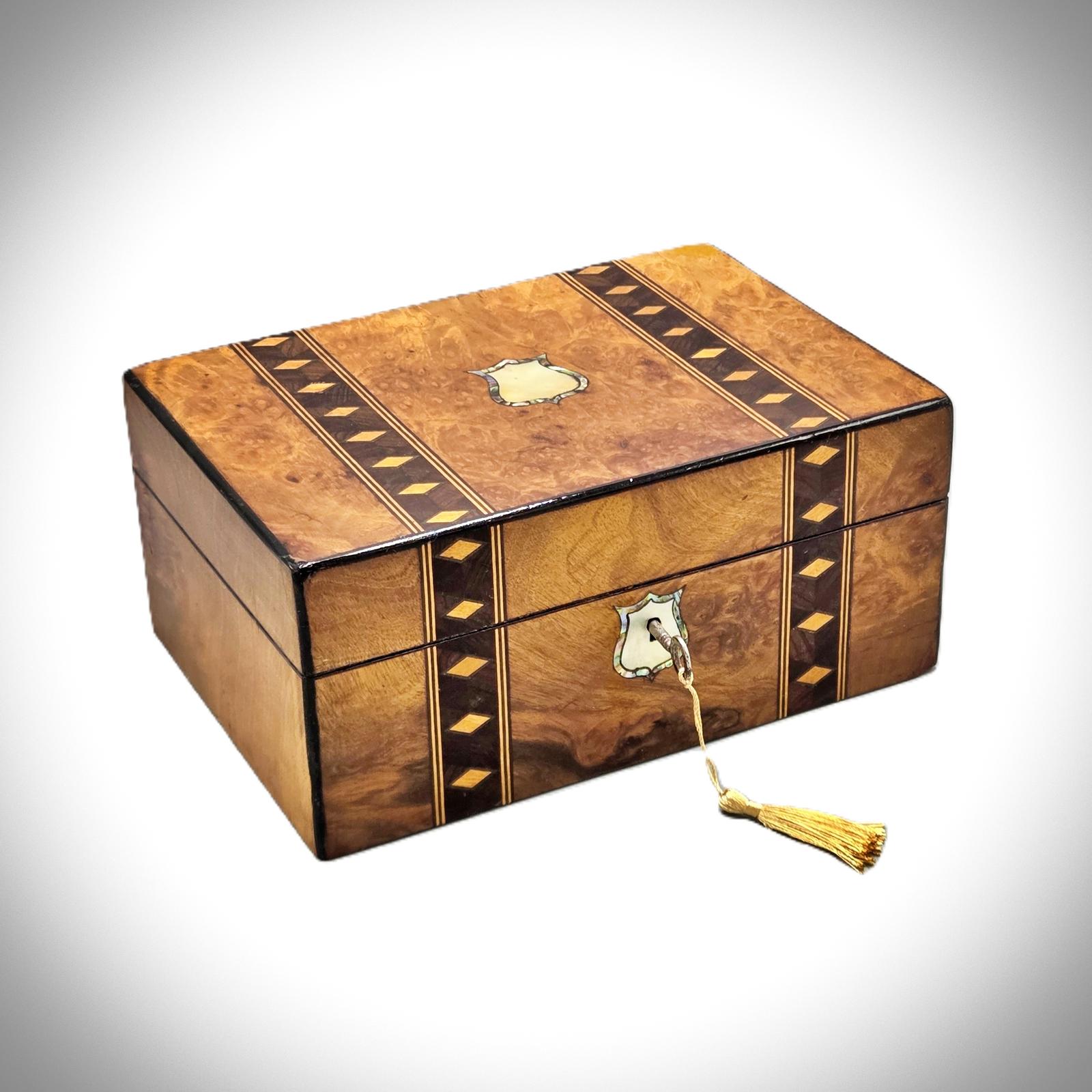 Victorian Burr Walnut & Inlaid Jewellery Box (1 of 8)