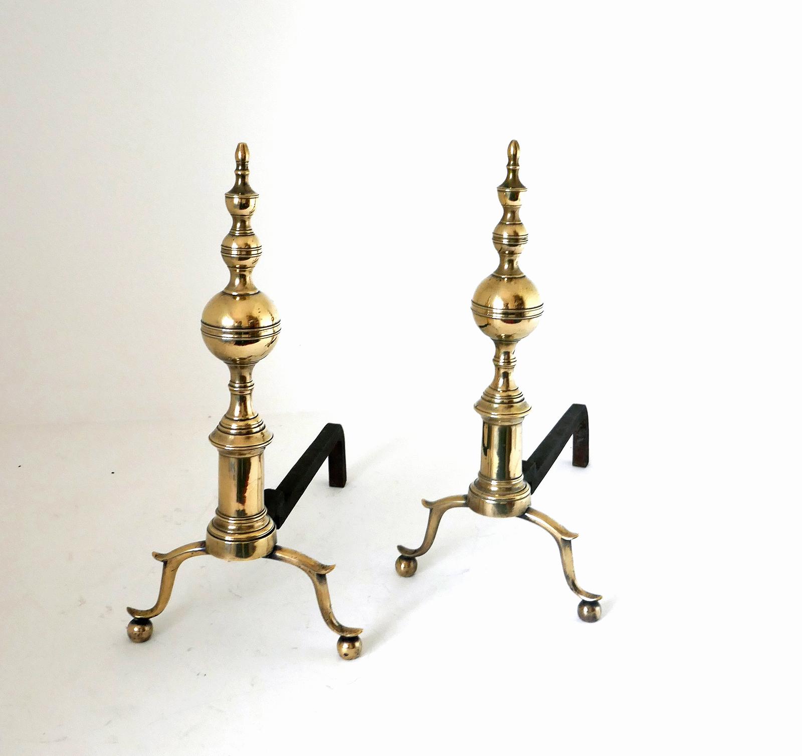 Antique Early Metalware Late 18th Century Brass & Iron Andirons - American / New York (1 of 4) Antique Early Metalware Late 18th Century Brass & Iron Andirons - American / New York (1 of 4)