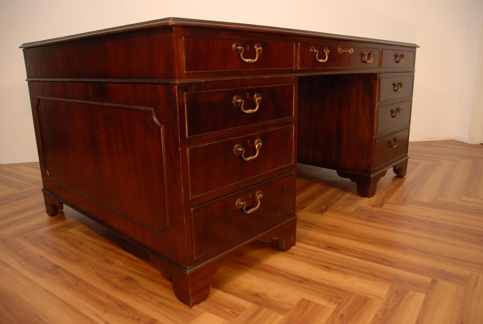 Antique Mahogany Partners Desk With New Burgundy Leather (1 of 17)