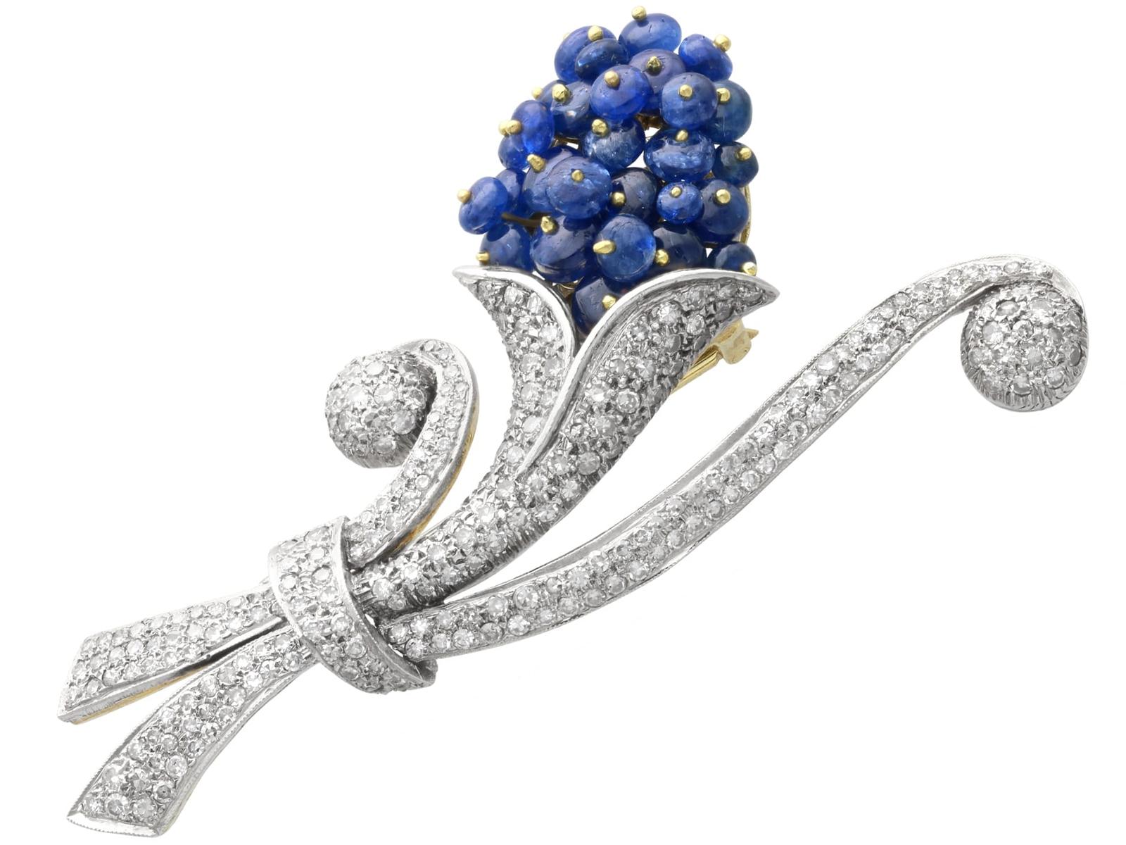 Antique 7.20ct Sapphire & 2.91ct Diamond, 15ct Yellow Gold Brooch c.1920 (1 of 12)