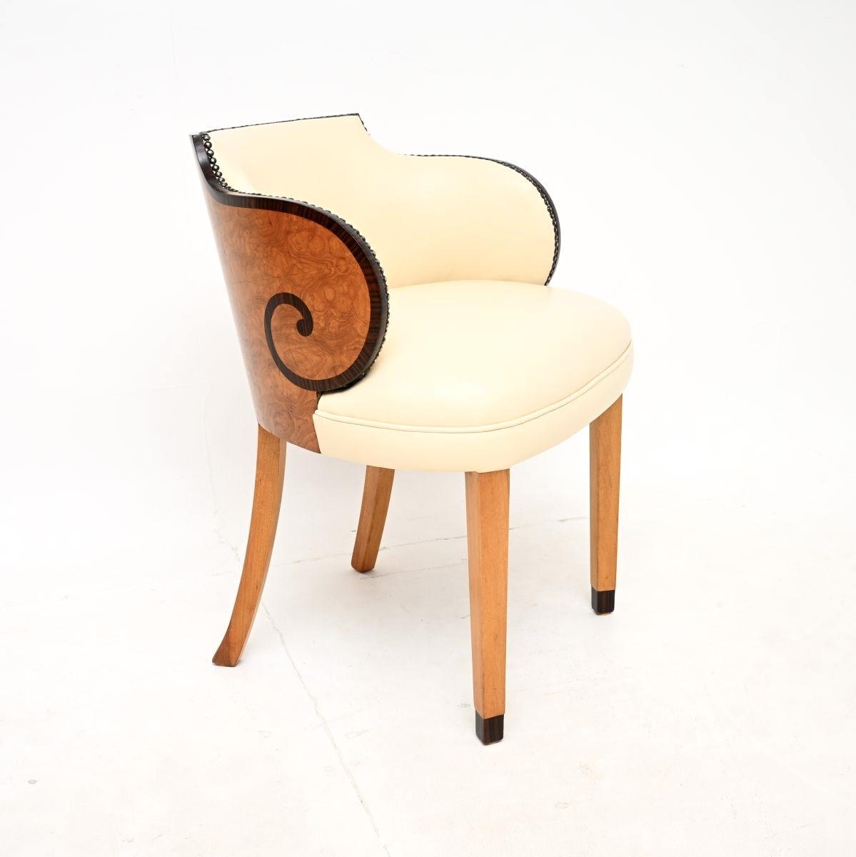 Art Deco Burr Walnut & Leather Armchair / Desk Chair (1 of 10) Art Deco Burr Walnut & Leather Armchair / Desk Chair (1 of 10)