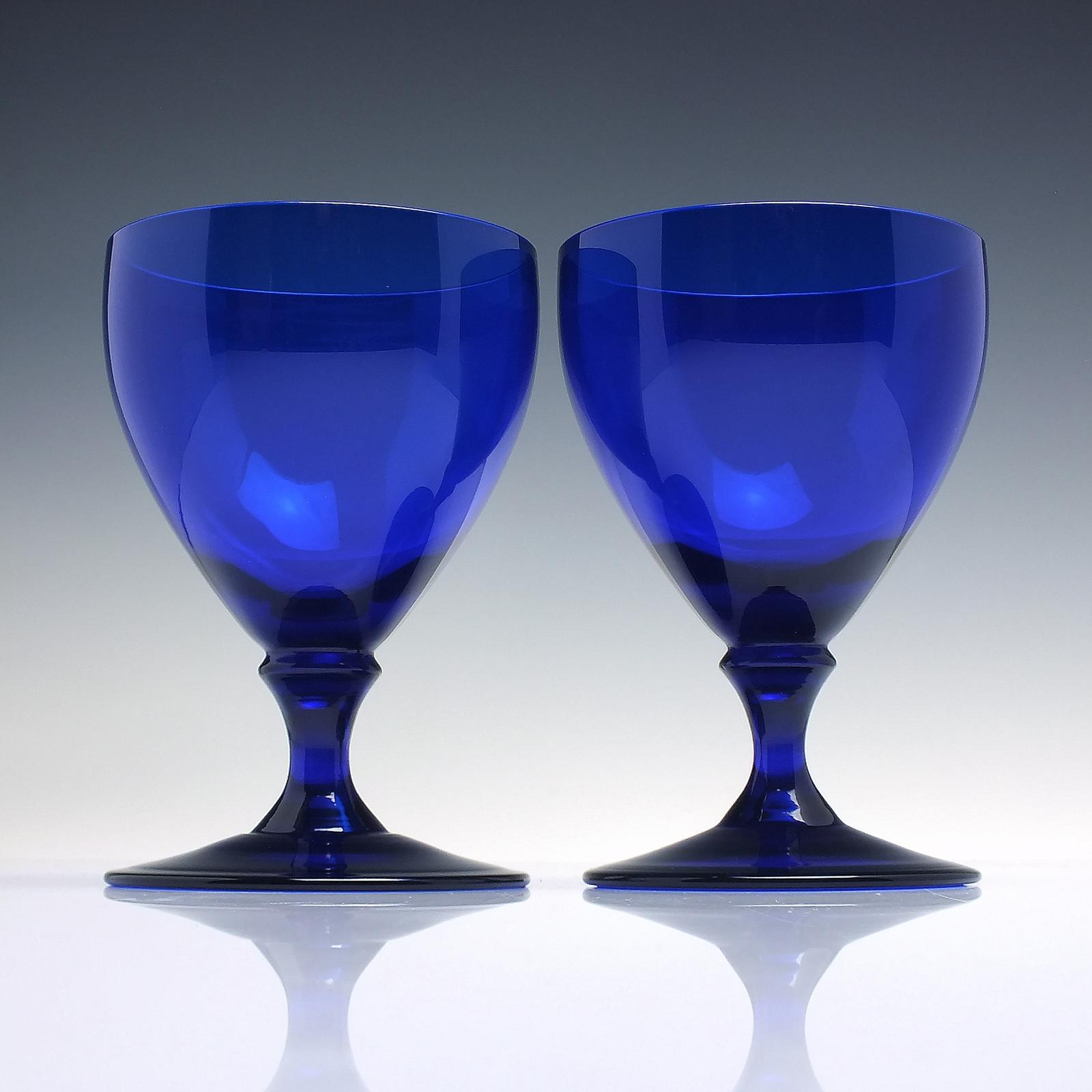 Pair of Edwardian Bristol Blue Glass Wine Goblets or Rummers c.1910 (1 of 2)