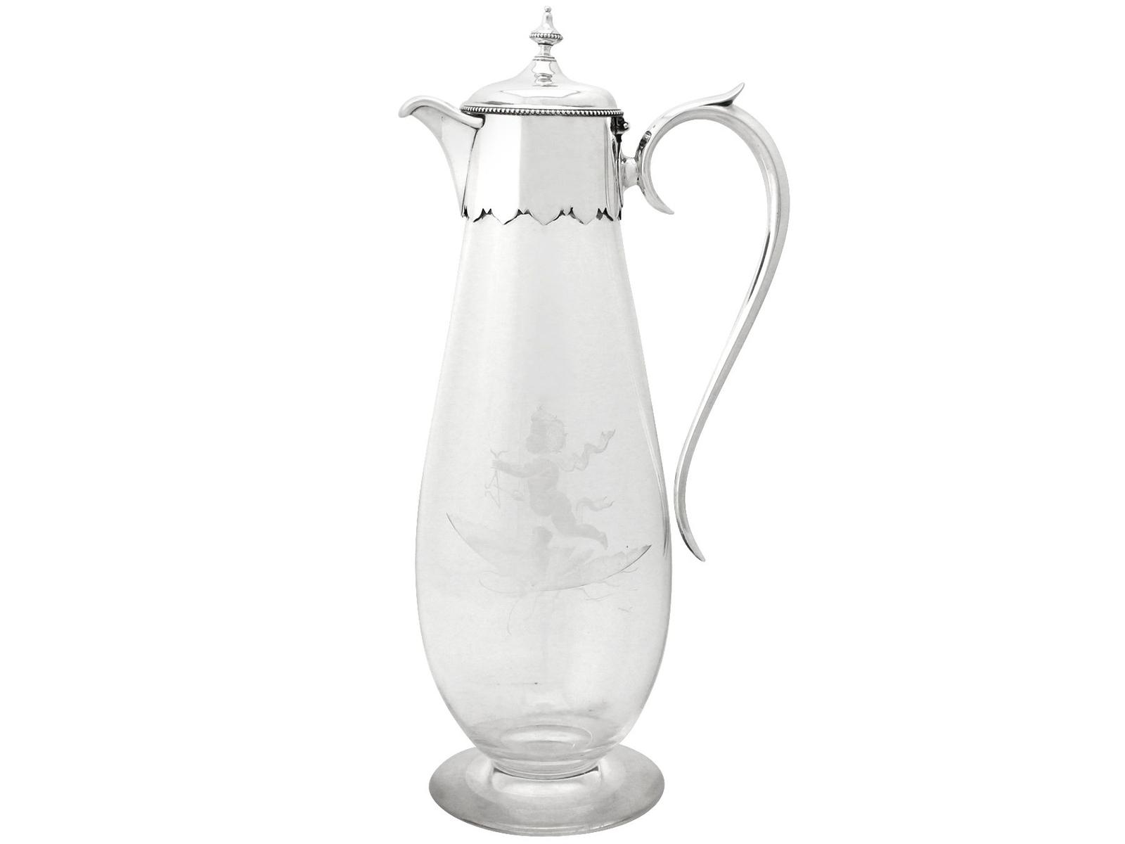 Glass & Sterling Silver Mounted Claret Jug - Antique Victorian 1877 (1 of 13)