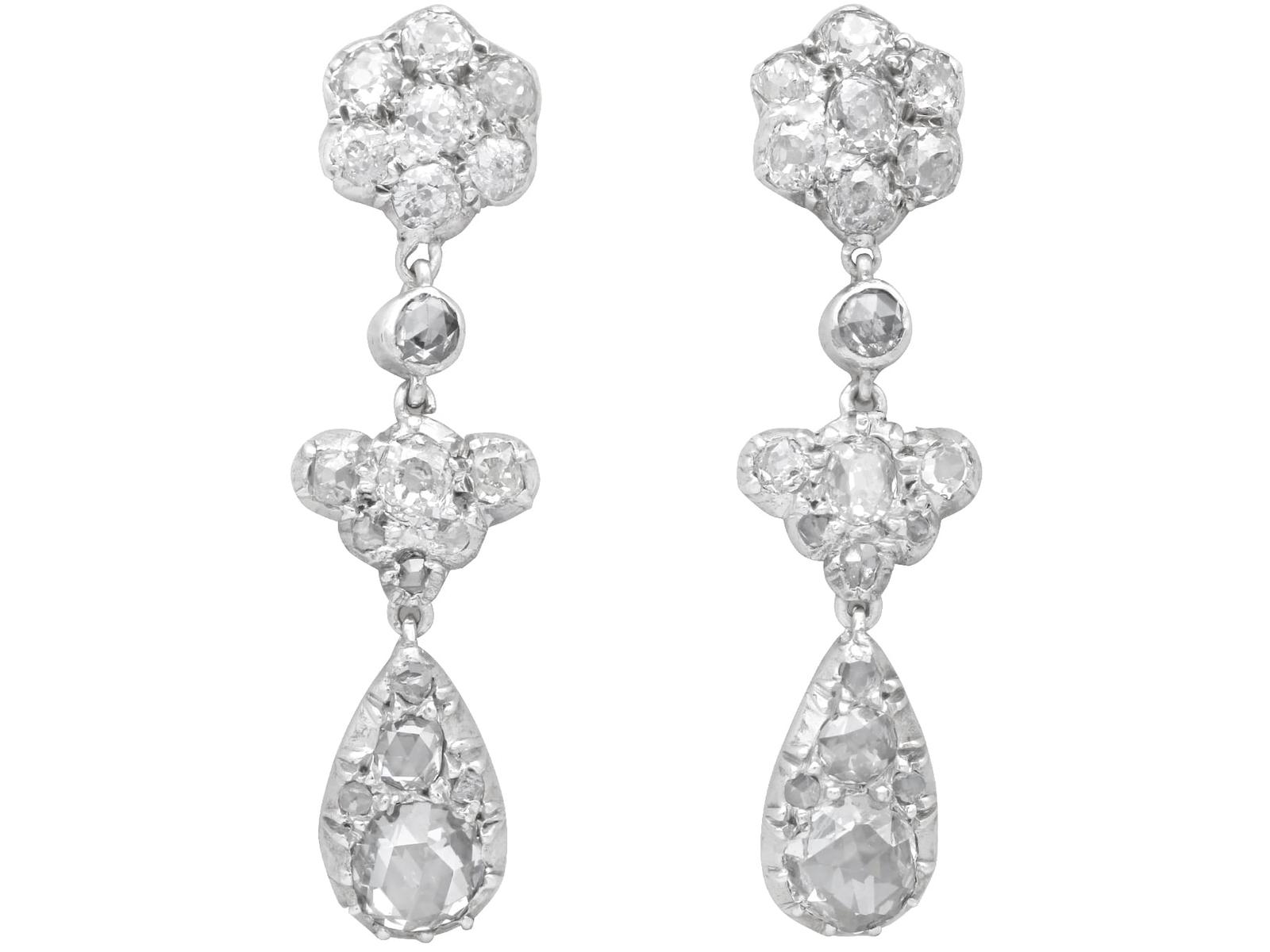 Antique 2.90ct Diamond & 9ct White Gold Drop Earrings c.1890 (1 of 14)