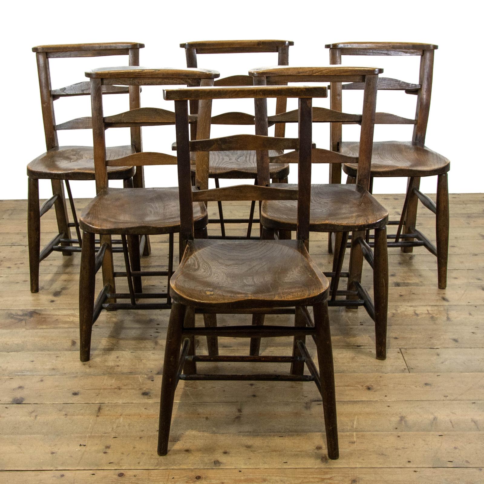 Set of Six Antique Elm Chapel Chairs (1 of 8) Set of Six Antique Elm Chapel Chairs (1 of 8)