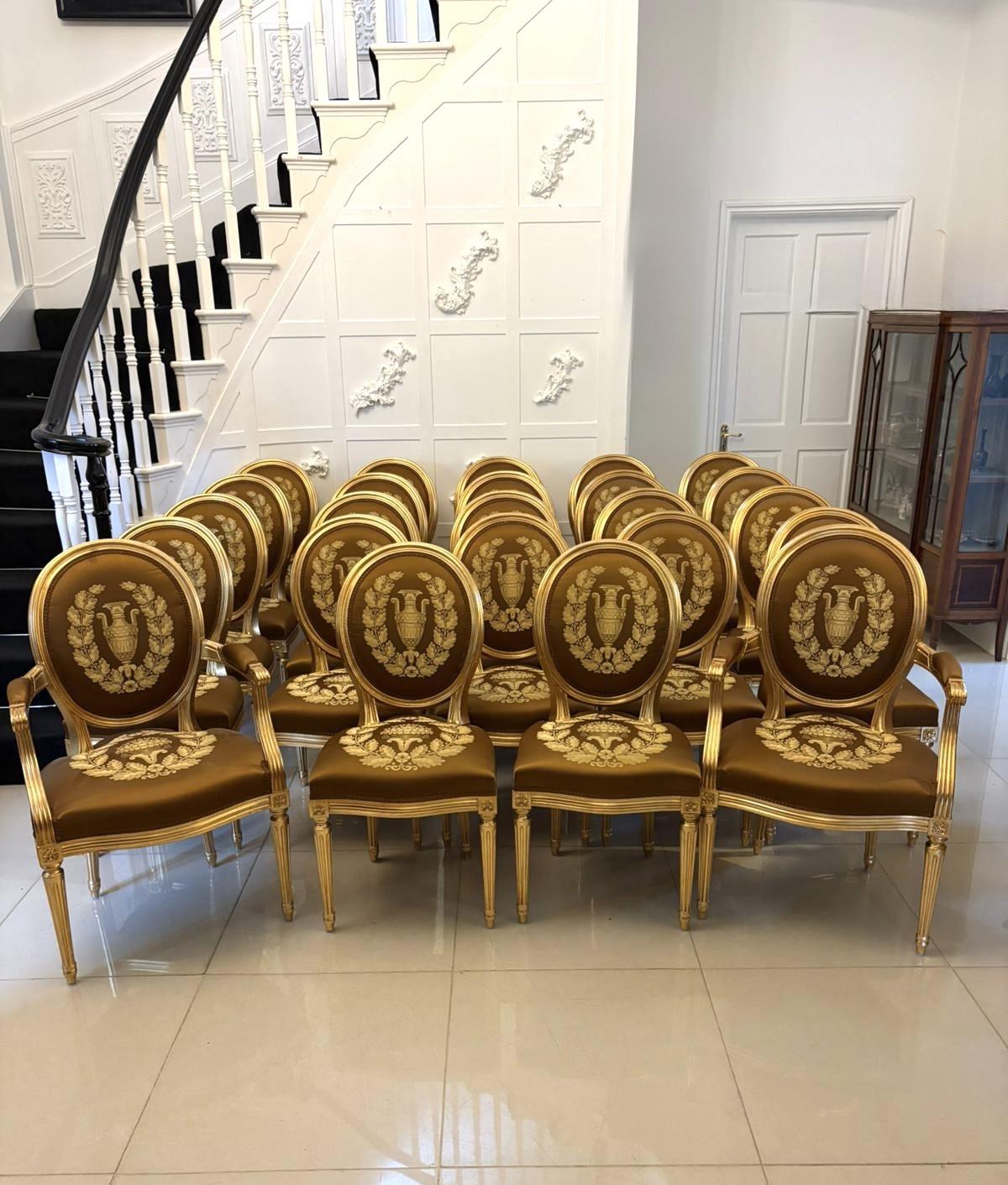 Large Rare Suite of 42 Matching Louis XVI Style Giltwood Dining Chairs with Silk Damask Upholstery (1 of 28) Large Rare Suite of 42 Matching Louis XVI Style Giltwood Dining Chairs with Silk Damask Upholstery (1 of 28)