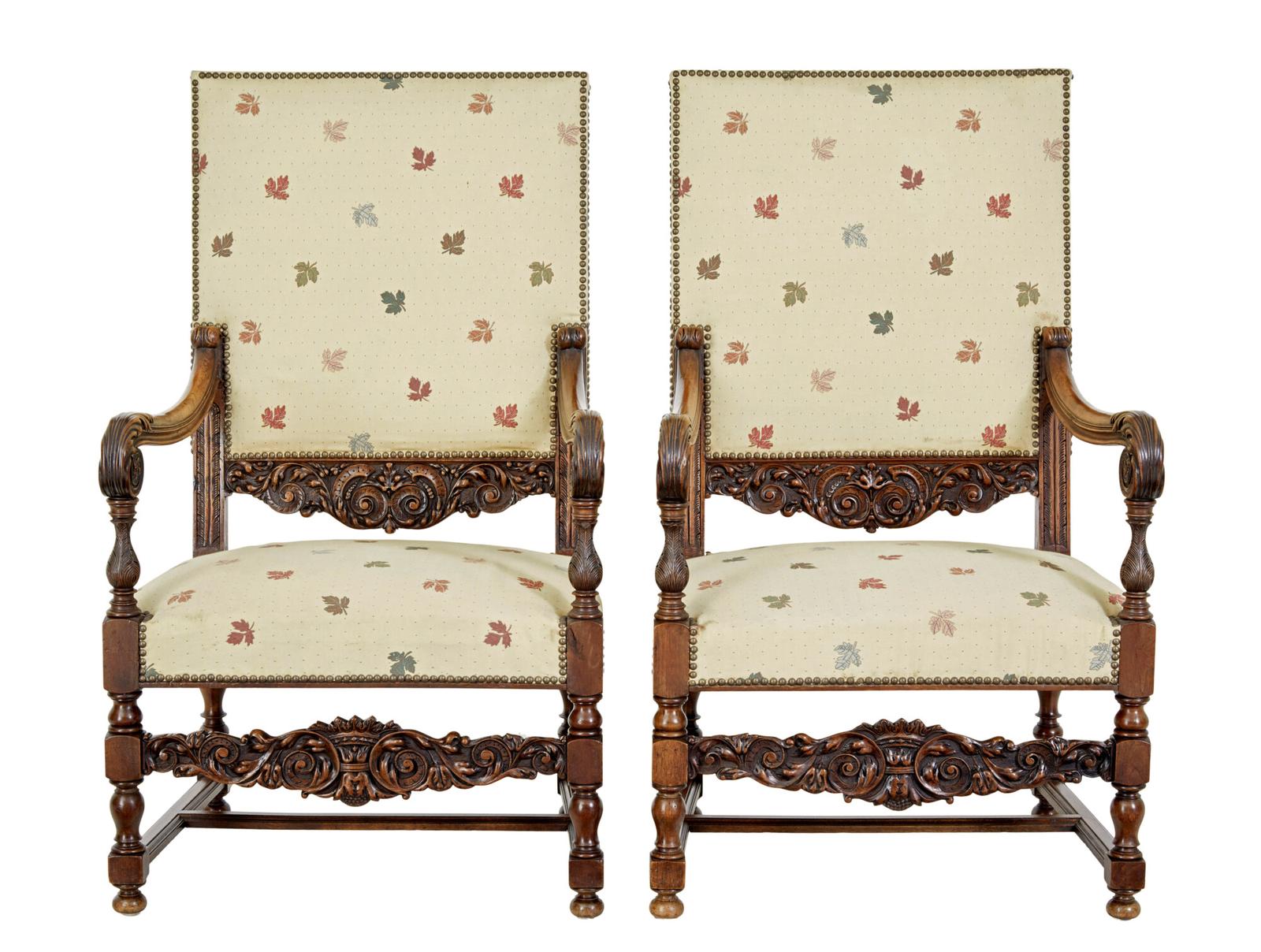 Pair of 19th Century French Carved Walnut Armchairs (1 of 8)