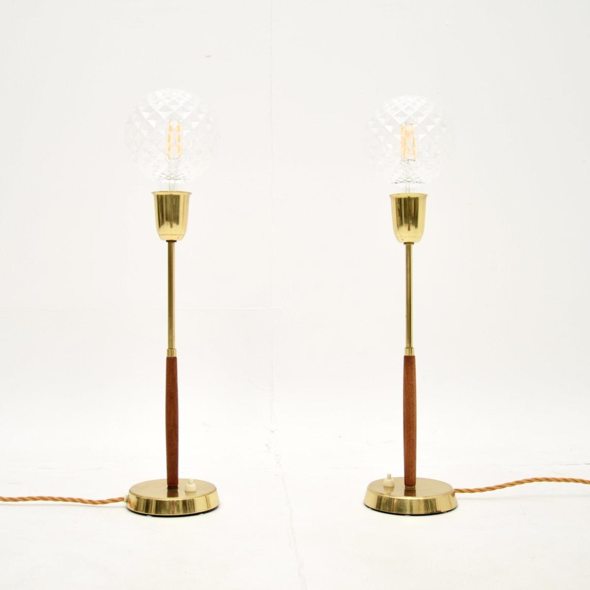 Pair of Swedish Vintage Teak & Brass Table Lamps (1 of 8)