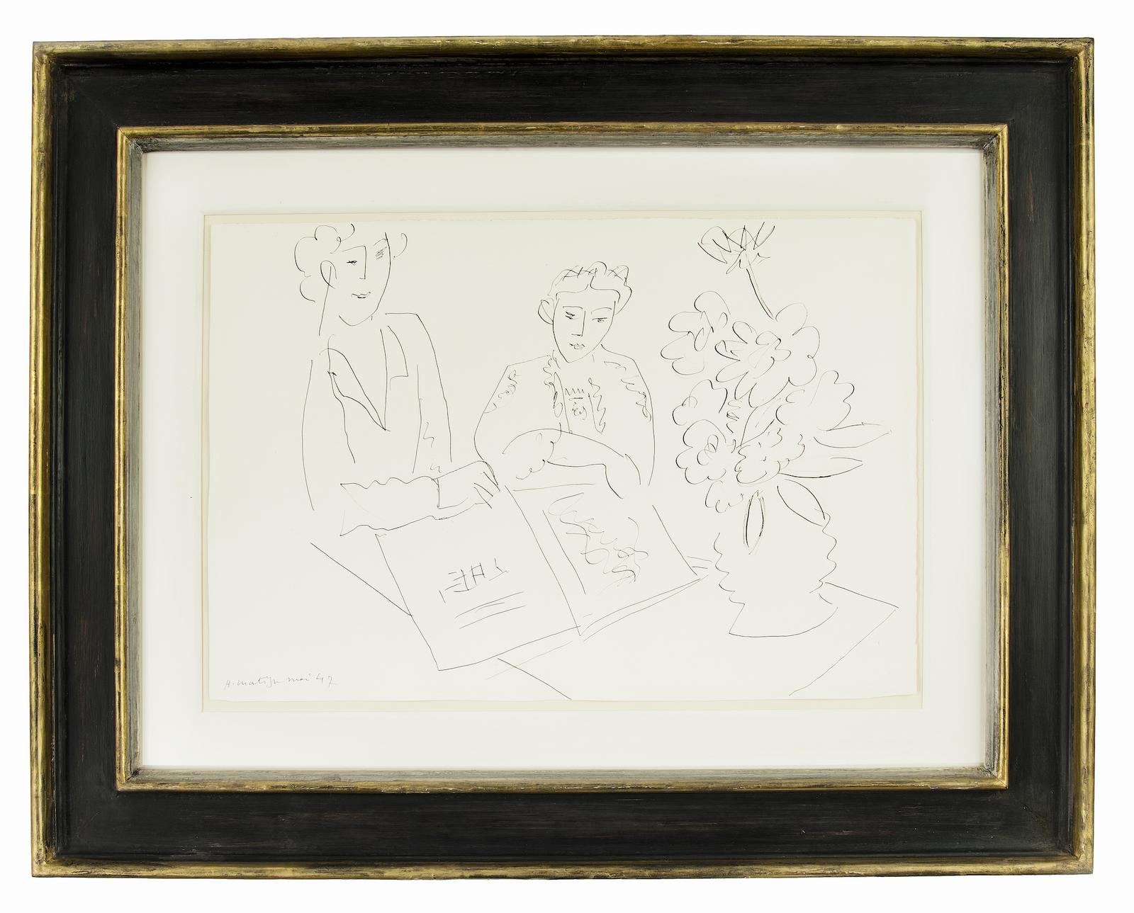 “Jeunes Filles et Fleurs” – A Henri Matisse Ink Drawing of Two Women and a Vase of Flowers (1 of 5)