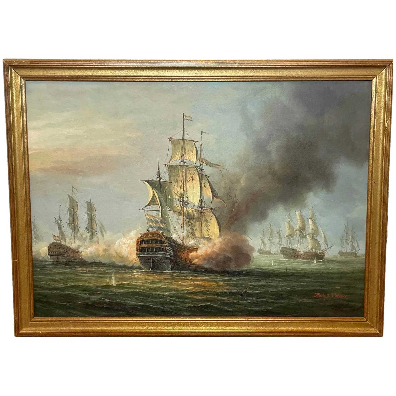 Marine Oil Painting French Naval Ships Sea Battle Trafalgar Signed James Hardy (1 of 37) Marine Oil Painting French Naval Ships Sea Battle Trafalgar Signed James Hardy (1 of 37)