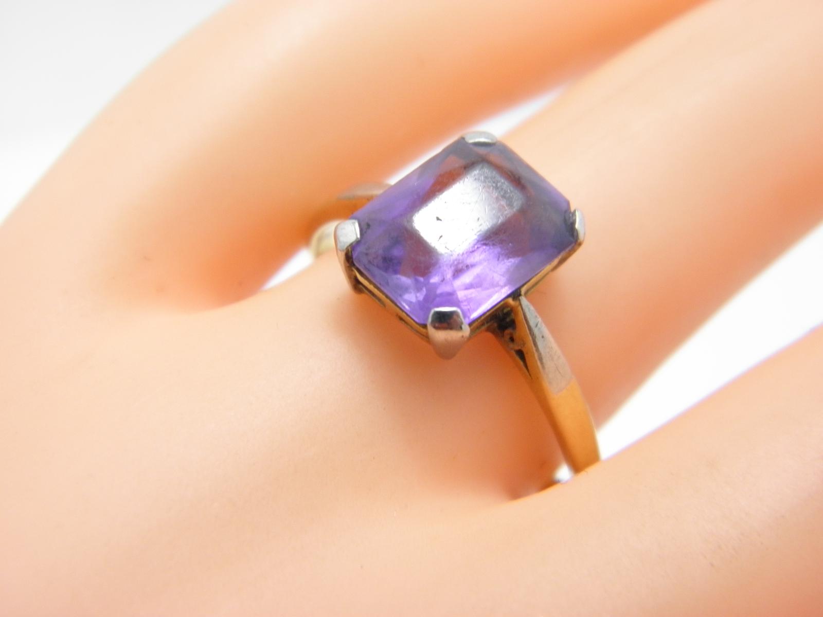 Antique 18ct Gold Platinum Amethyst Solitaire Ring Size P (1 of 10)
