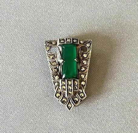 Art Deco Silver & Chrysoprase Dress Clip (1 of 6)