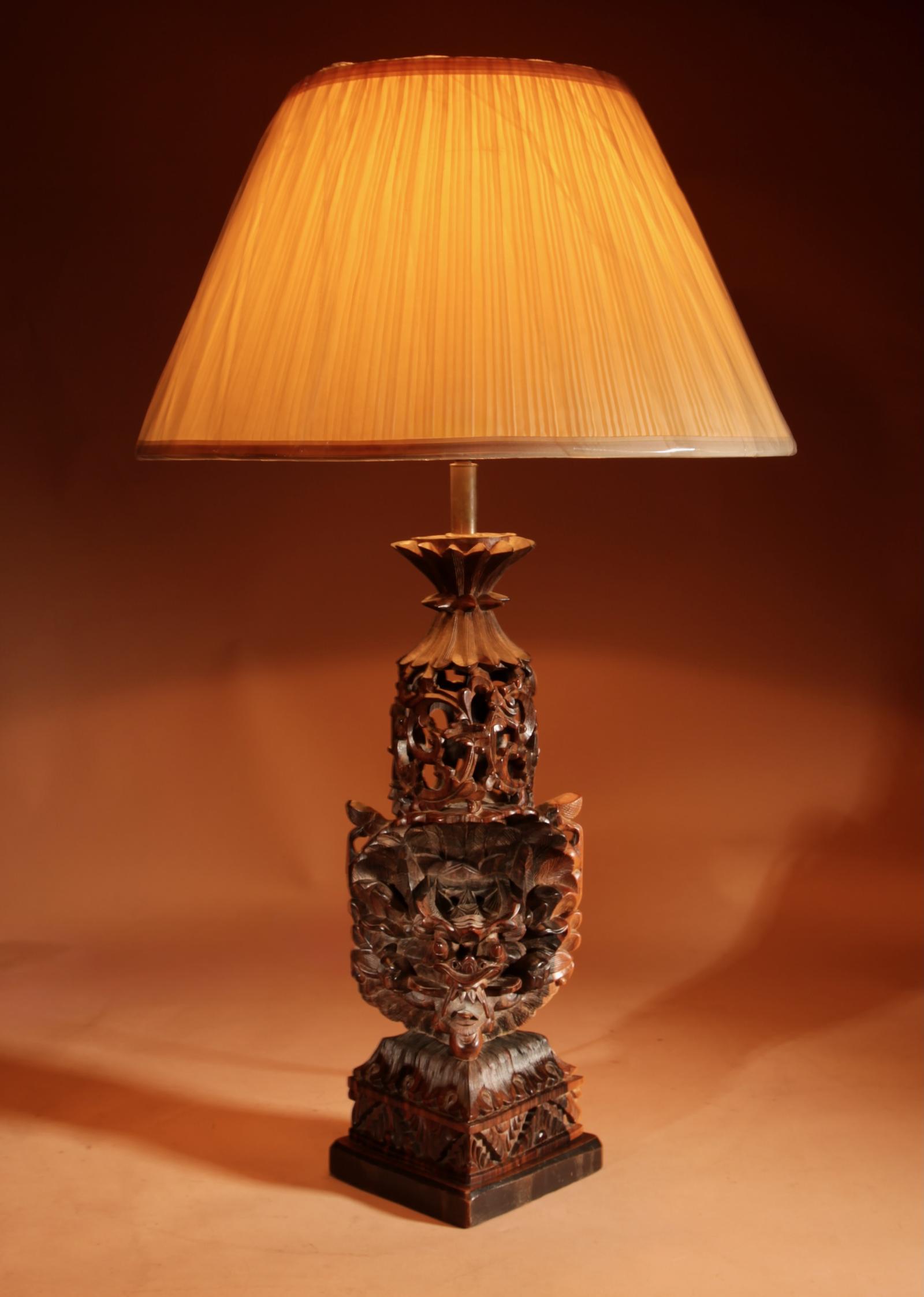 Indonesian Possibly Bali Original Fine Carved Hardwood Table Lamp (1 of 11)