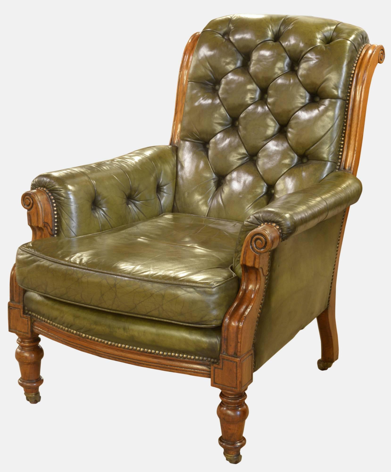 Green Leather Mahogany Library Chair c.1870 (1 of 1) Green Leather Mahogany Library Chair c.1870 (1 of 1)