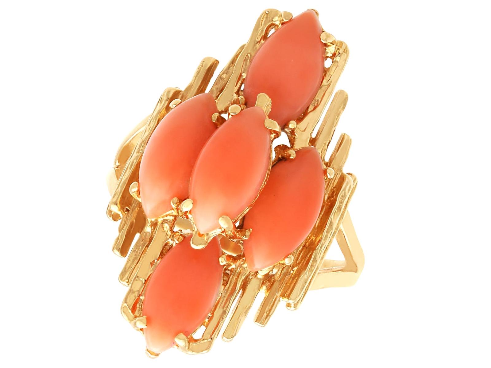 Vintage 3.30ct Coral & 14k Yellow Gold Ring c.1960 (1 of 14)