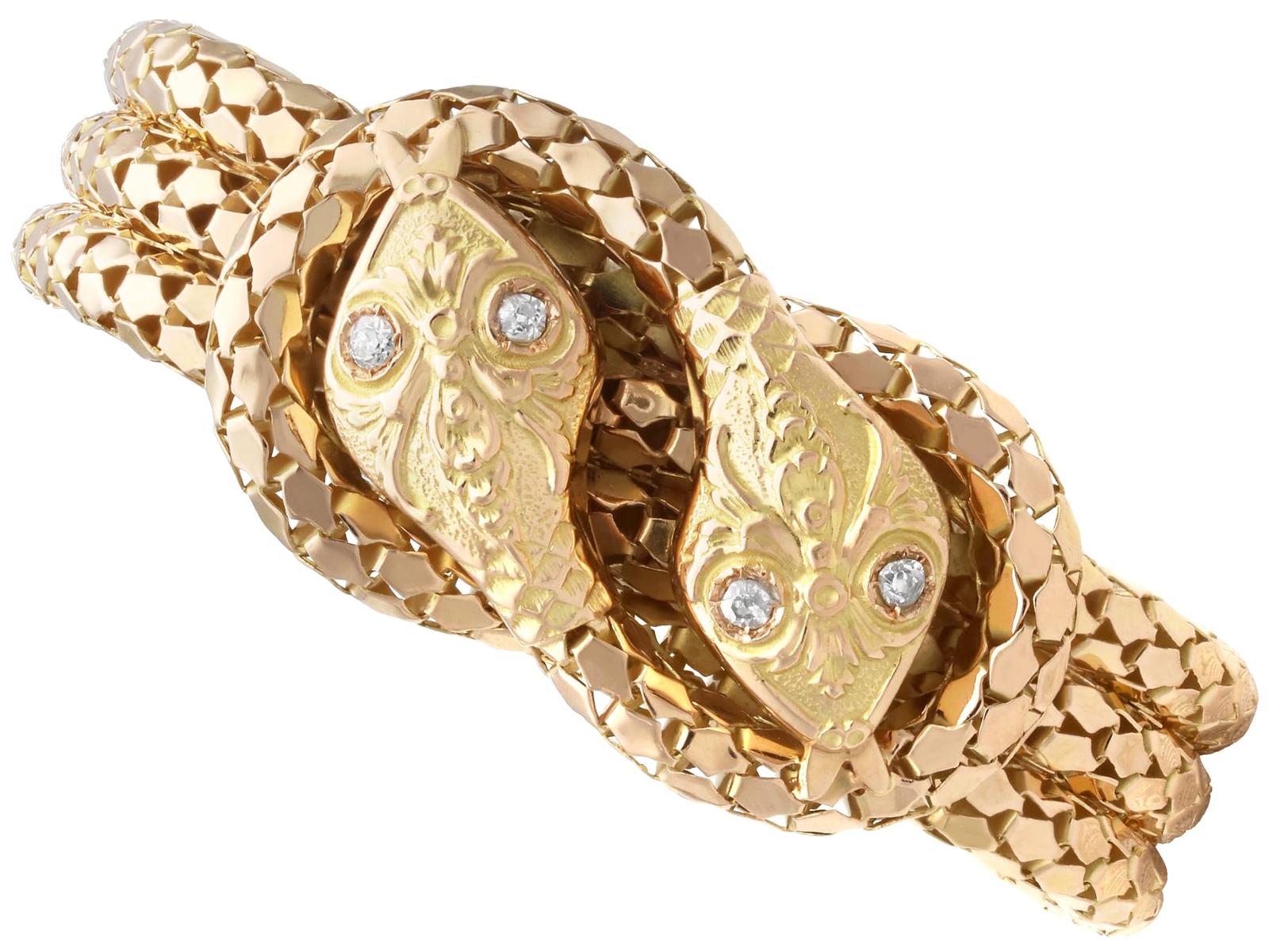 Antique & Vintage 0.25ct Diamond & 18k Yellow Gold Snake Bracelet (1 of 15)