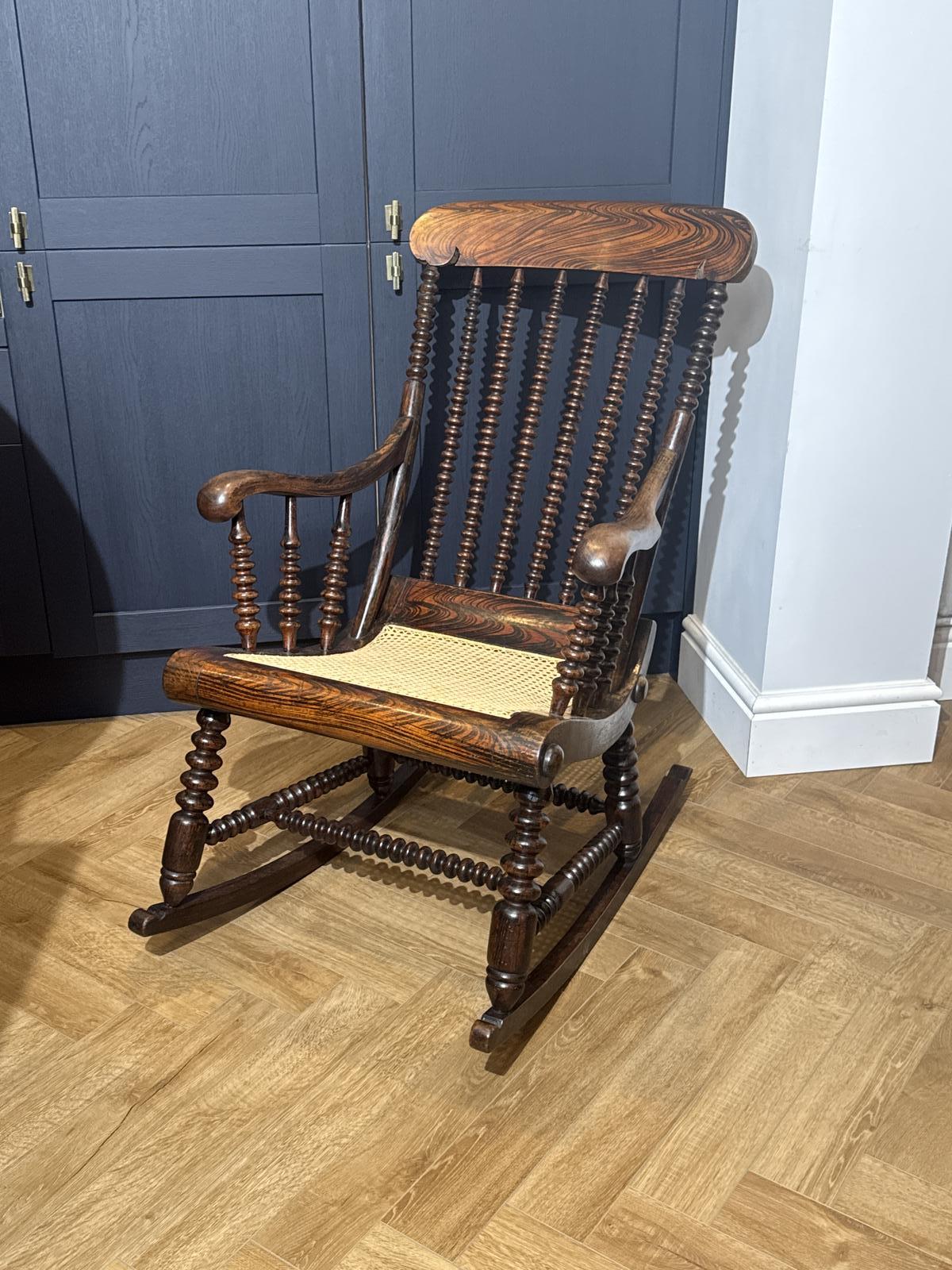 Rare Antique Bobbin Faux Coromandel Rocking Chair (1 of 9) Rare Antique Bobbin Faux Coromandel Rocking Chair (1 of 9)