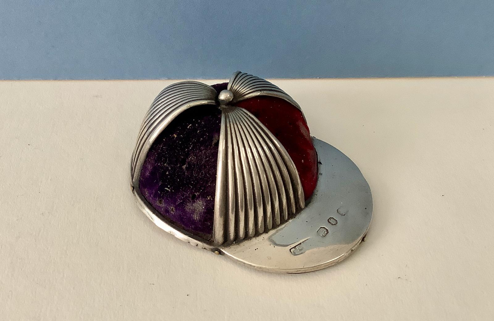 Antique Victorian Silver Pin Cushion - Jockey Cap (1 of 5)