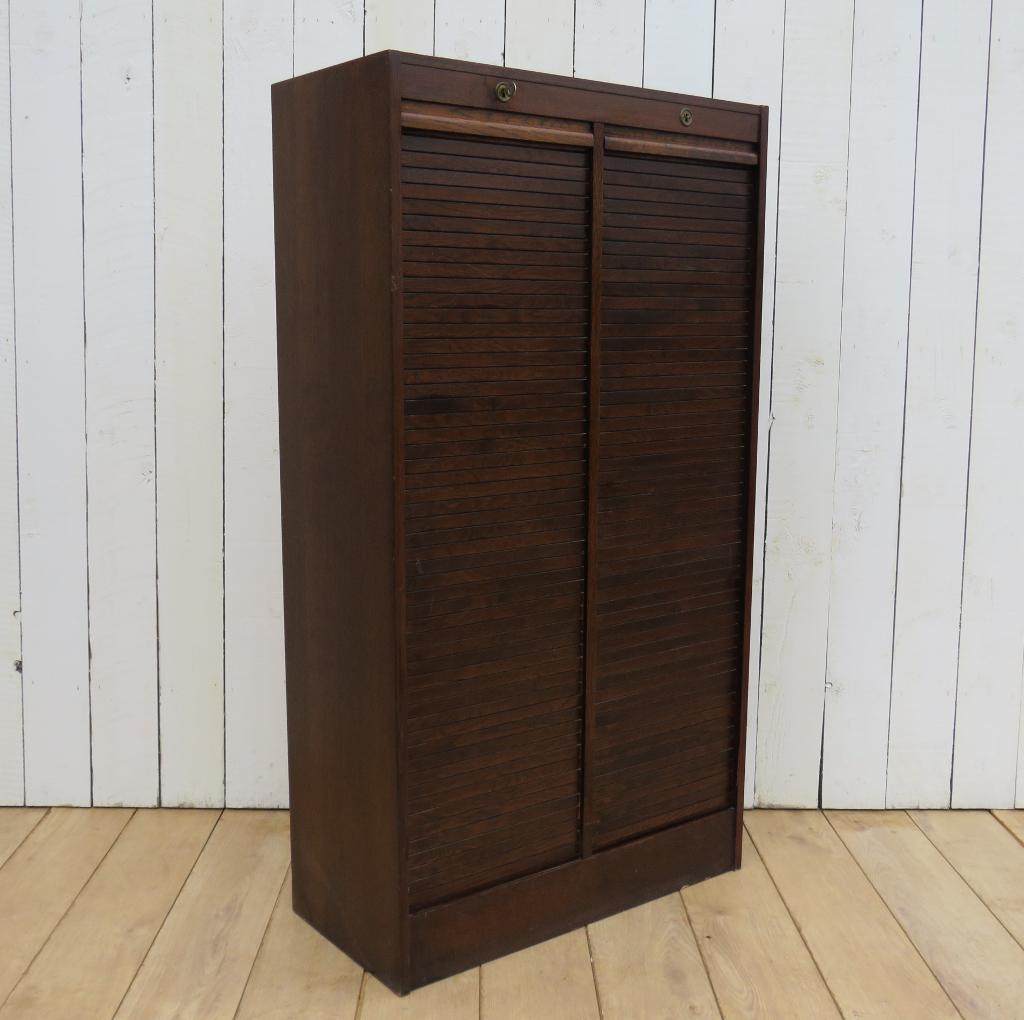 French Industrial Oak Double Tambour Front Filing Cabinet (1 of 9)