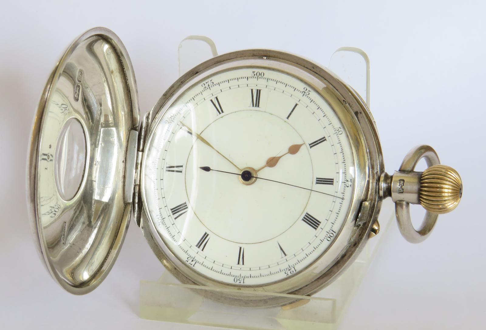 Antique English Silver Half Hunter Centre Seconds Chronograph, 1904 (1 of 6)