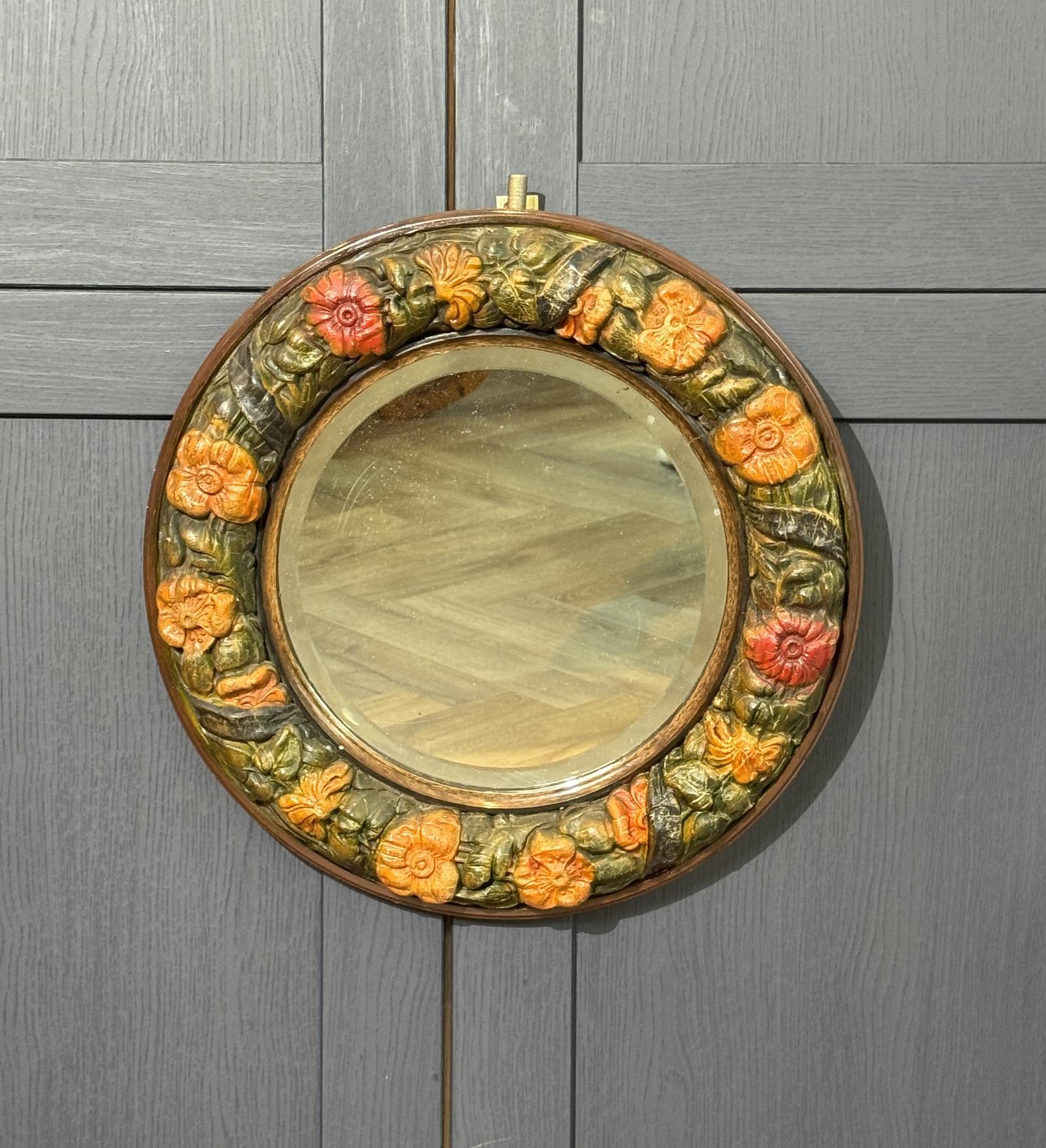 Painted Carved Round Mirror (1 of 5)