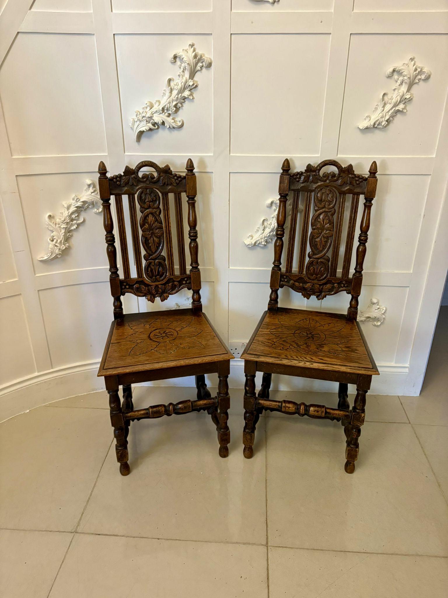 Antique Pair of Quality Carved Oak Side / Hall Chairs (1 of 13)