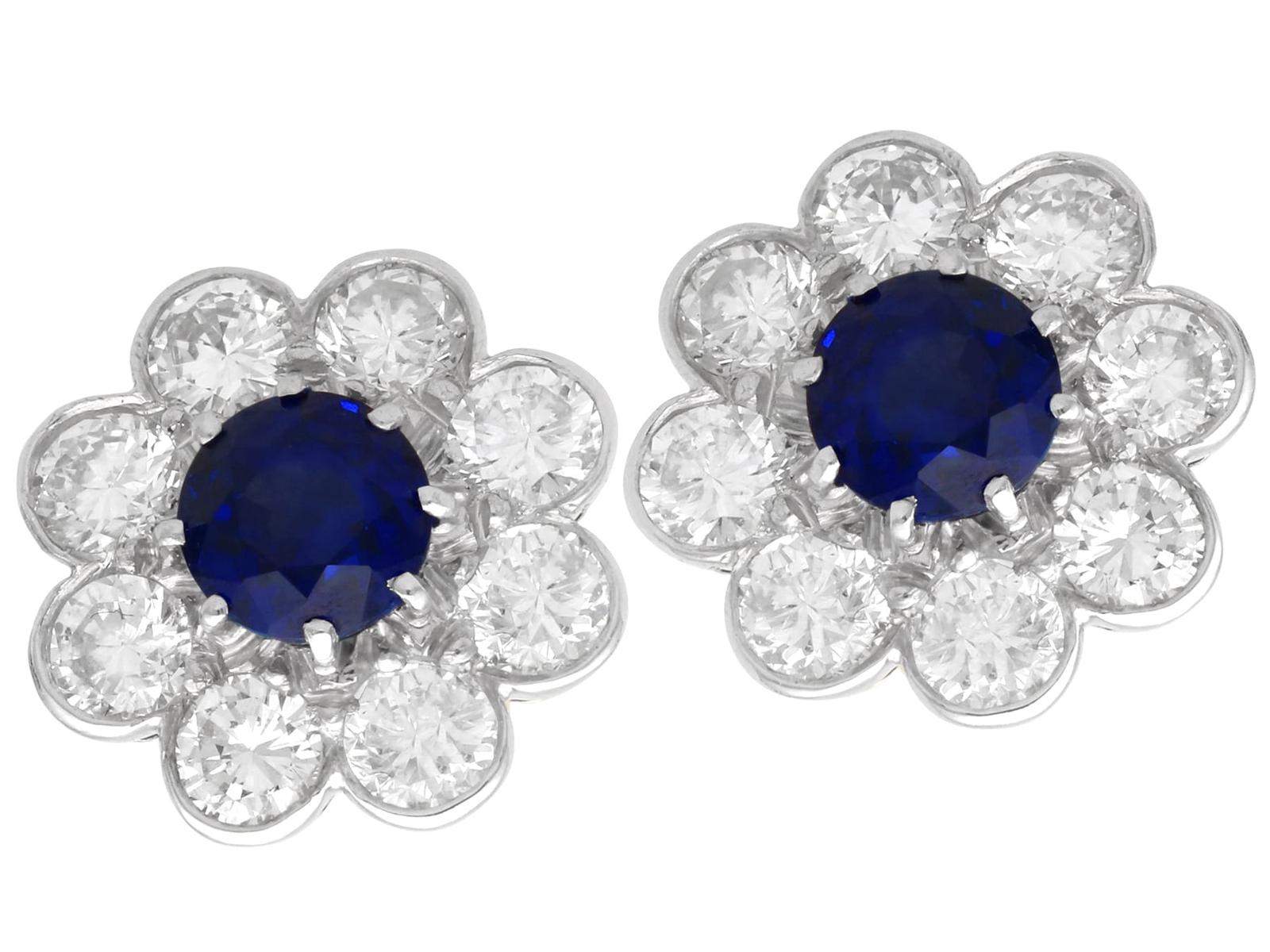 1.25ct Sapphire & 1.70ct Diamond, 18ct Yellow Gold Cluster Earrings c.1935 (1 of 11)