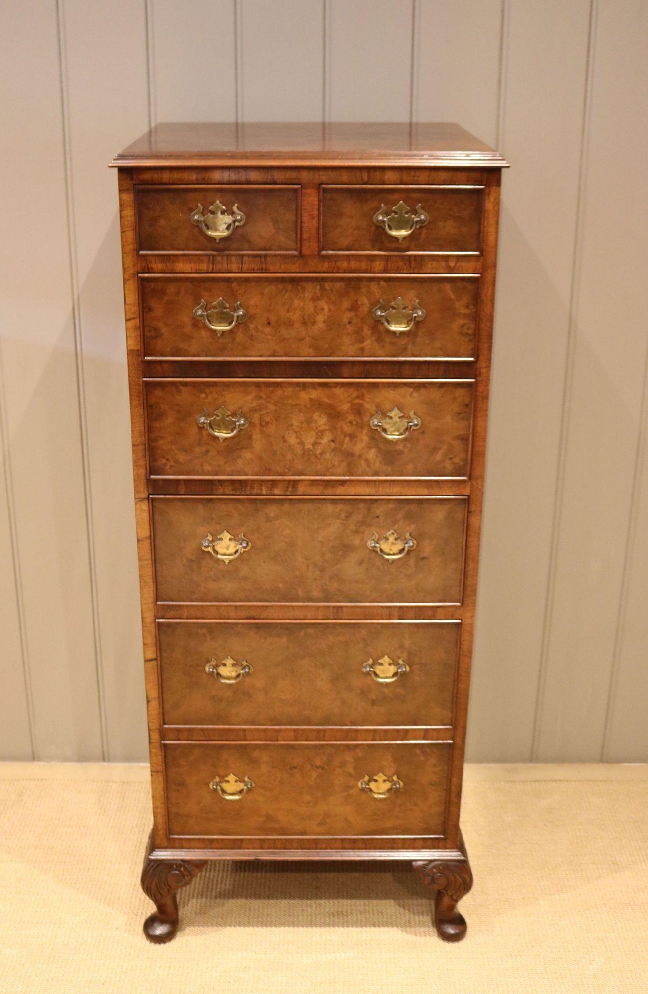 Mid Century Tall Burr Walnut Chest of Drawers (1 of 10) Mid Century Tall Burr Walnut Chest of Drawers (1 of 10)