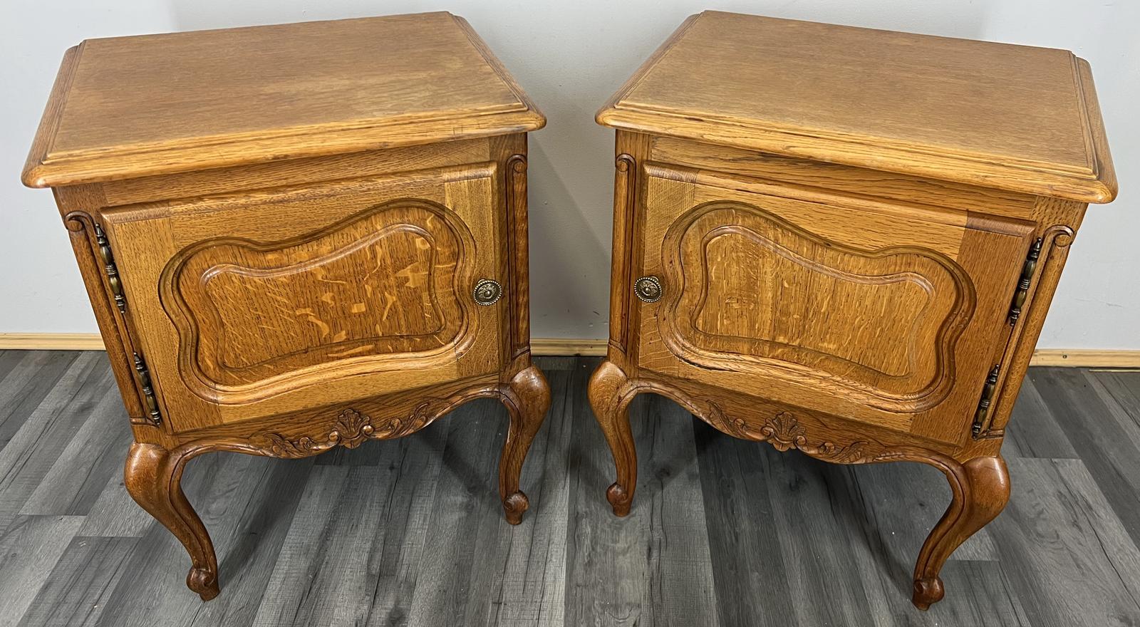 Pair of Bedside Tables Vintage French Style Oak Nightstands Cabinets (1 of 12) Pair of Bedside Tables Vintage French Style Oak Nightstands Cabinets (1 of 12)