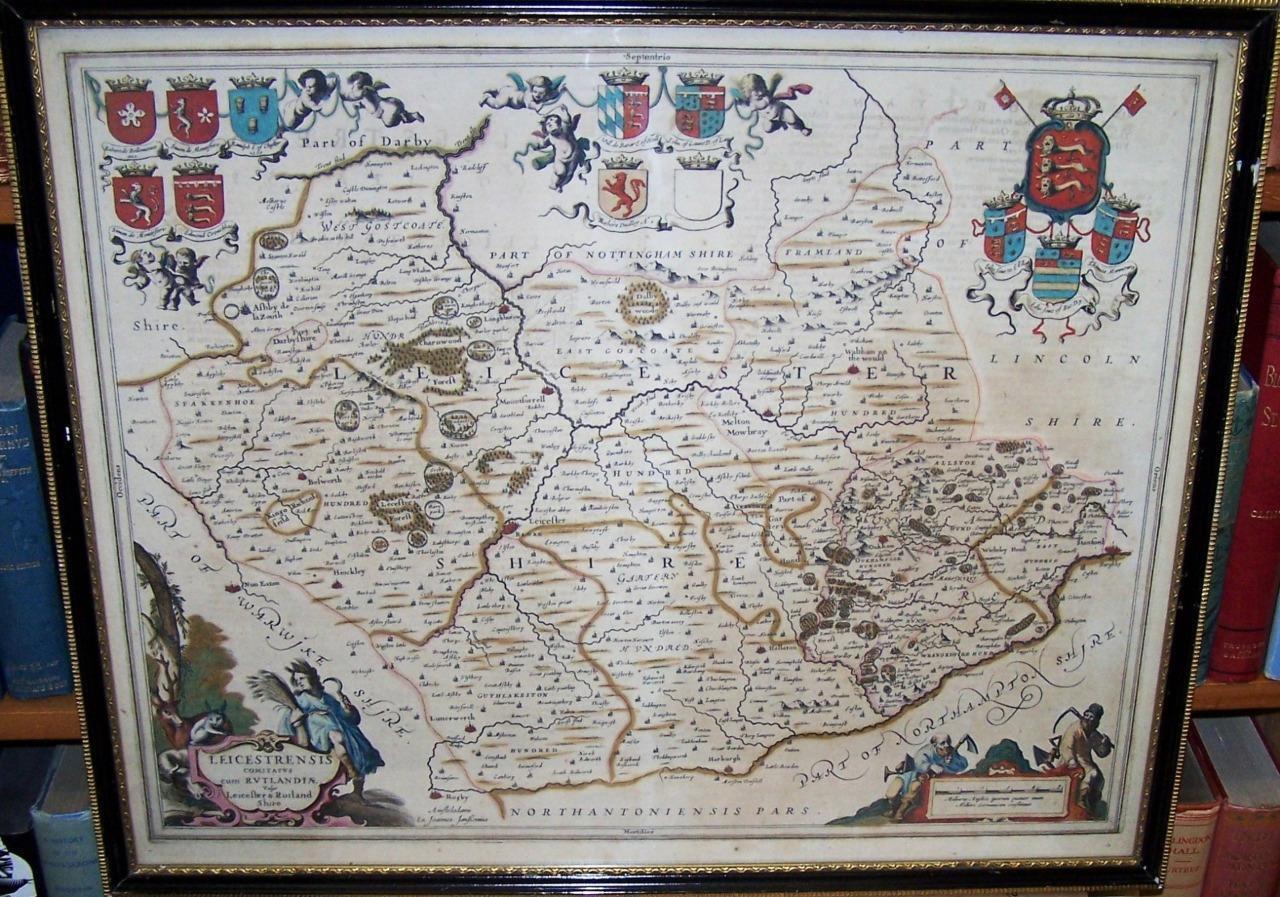 Original 1645 Copper Engraved Map Of Leicestershire Hand Coloured By J Blaeu (1 of 4)