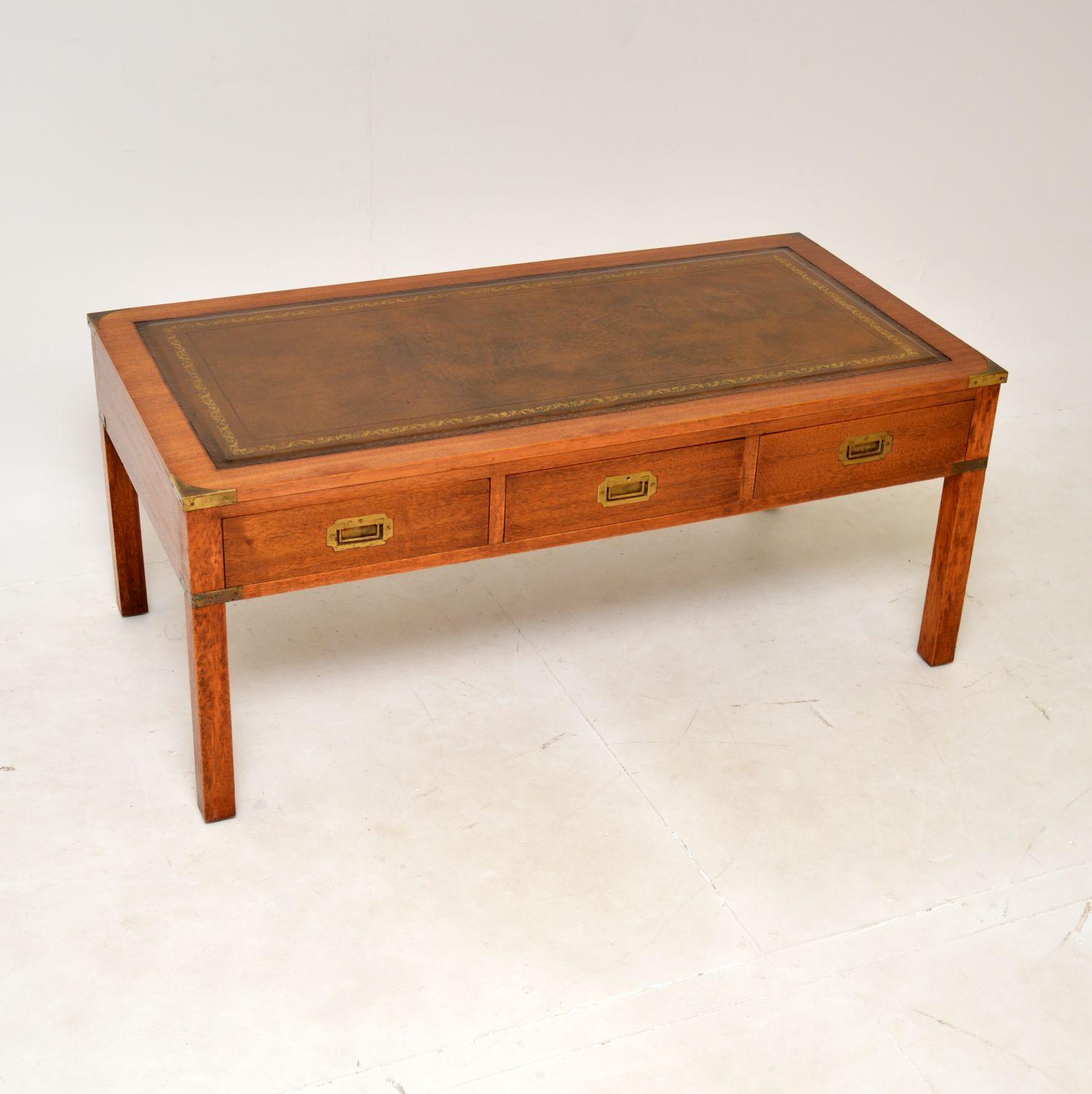 Military Campaign Mahogany Leather Top Coffee Table (1 of 10) Military Campaign Mahogany Leather Top Coffee Table (1 of 10)