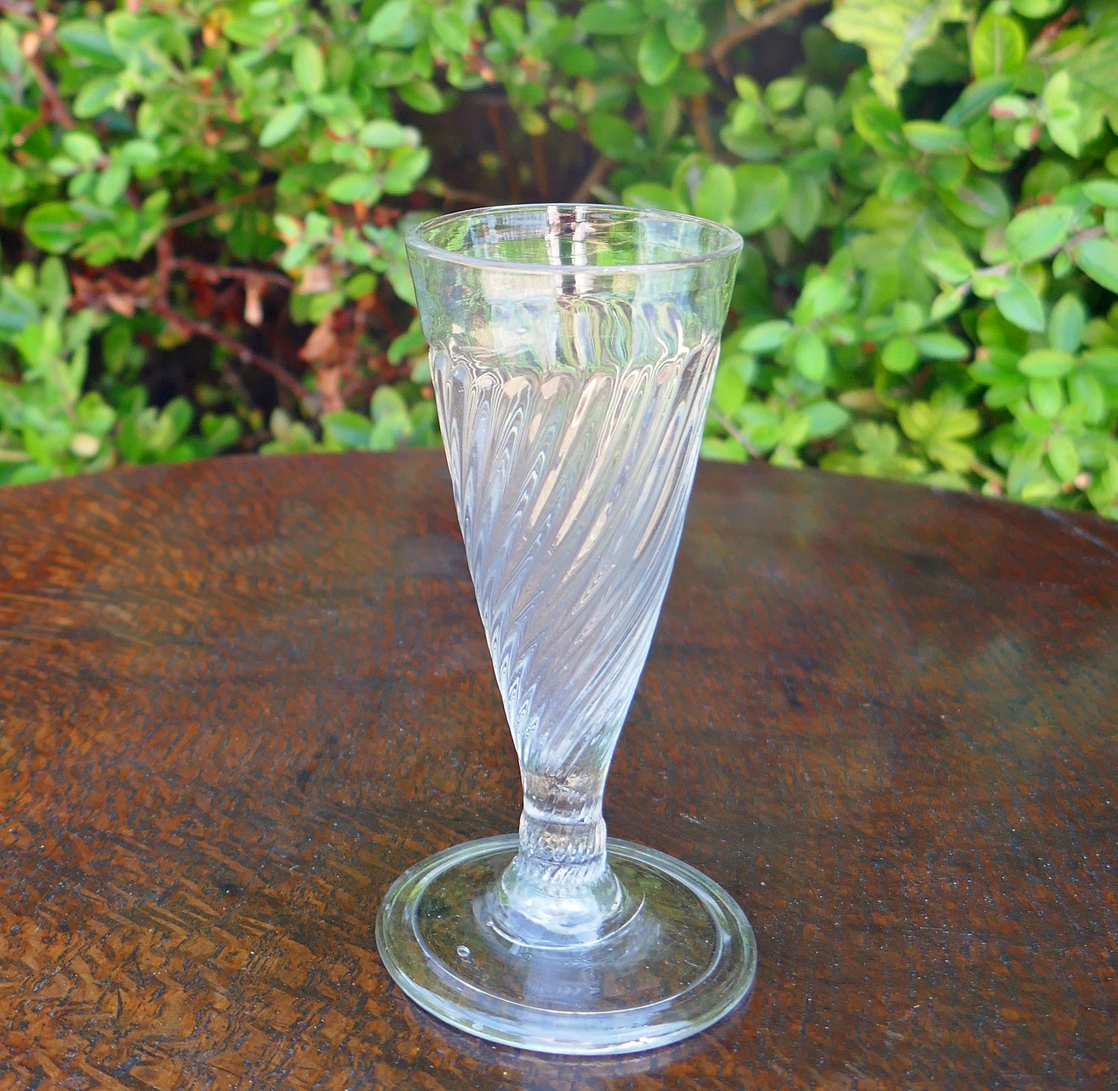 Antique Early Glass Single Mid 18th Century Wrythen Ale Glass With Folded Foot (1 of 4) Antique Early Glass Single Mid 18th Century Wrythen Ale Glass With Folded Foot (1 of 4)
