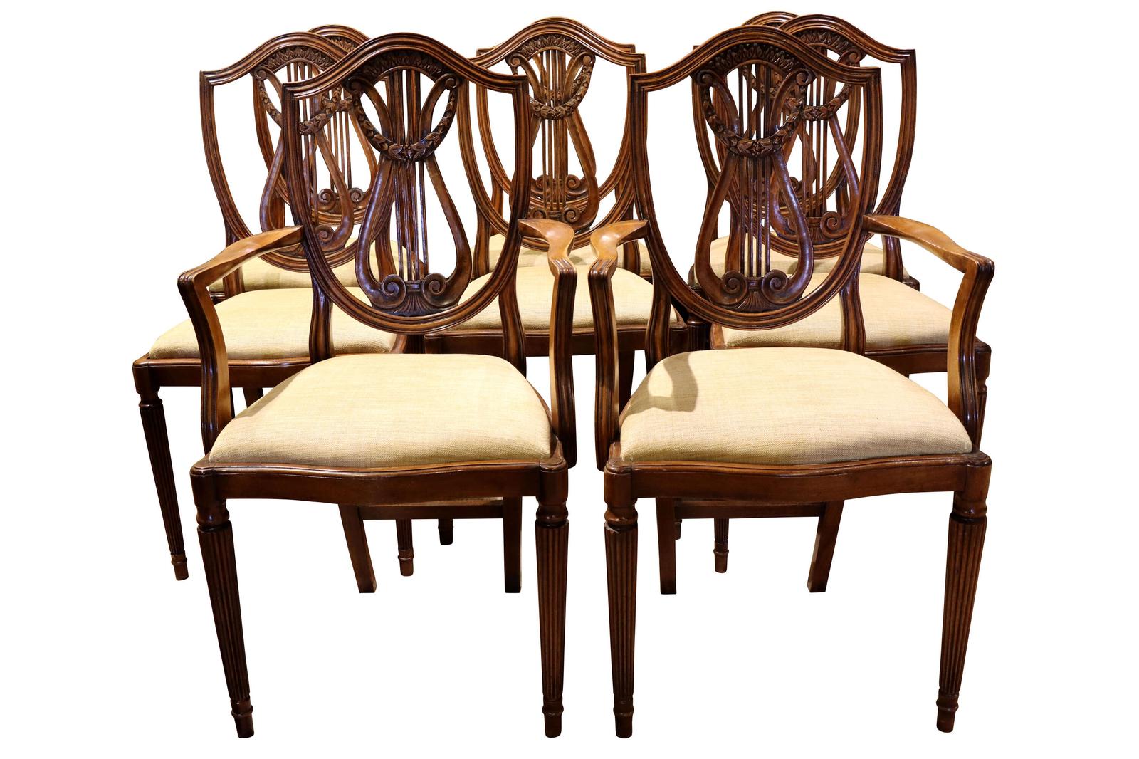 Set of Eight Hepplewhite Style Mahogany Lyre Back Dining Chairs c.1930 (1 of 15) Set of Eight Hepplewhite Style Mahogany Lyre Back Dining Chairs c.1930 (1 of 15)